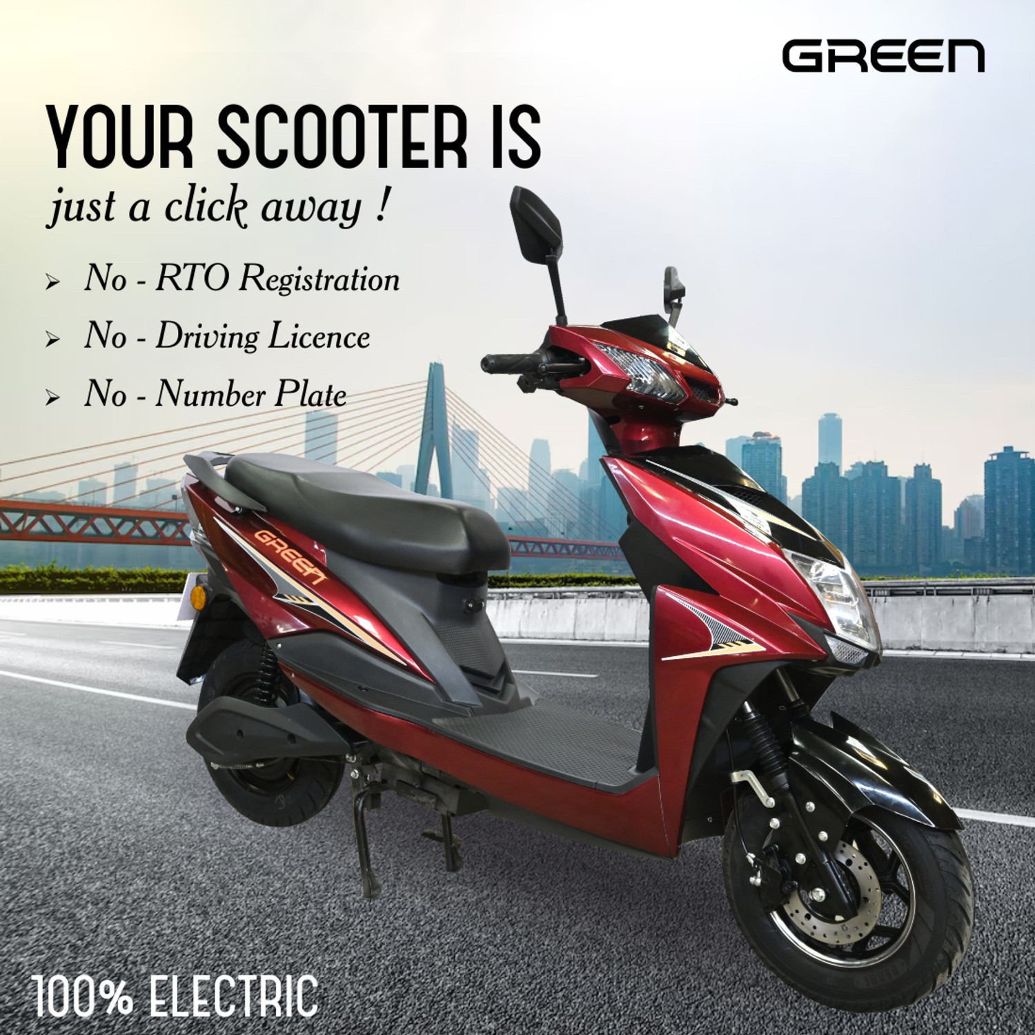 Image of Green Invicta Red 80KM Booking for Ex-Showroom Price (with Portable Charger, Red)