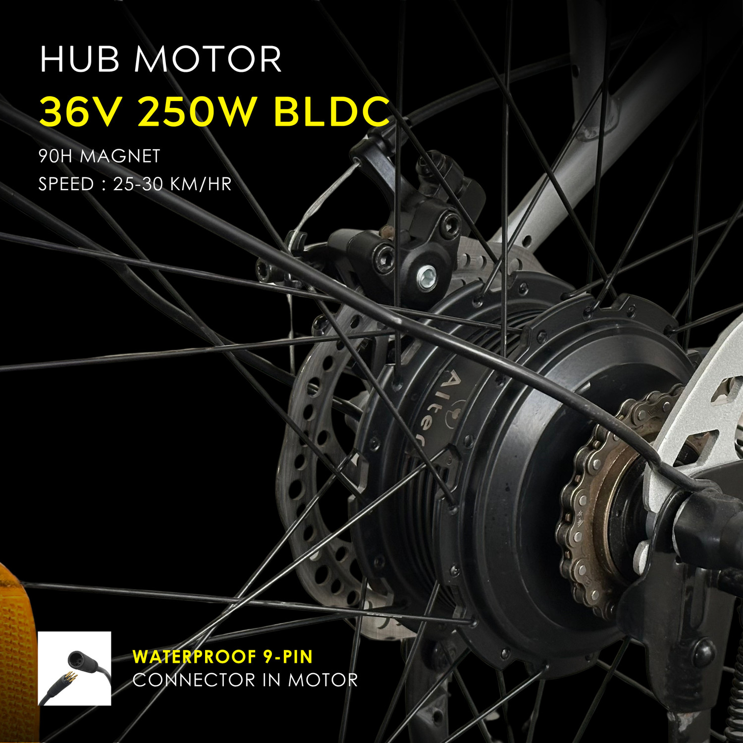 Image of ALTER 26 inch 002S-FLY MODEL ELECTRIC CYCLE,95% PRE-ASSEMBLED WITH CHARGER (Grey & Yellow) 26 inches Single Speed Lithium-ion (Li-ion) Electric Cycle