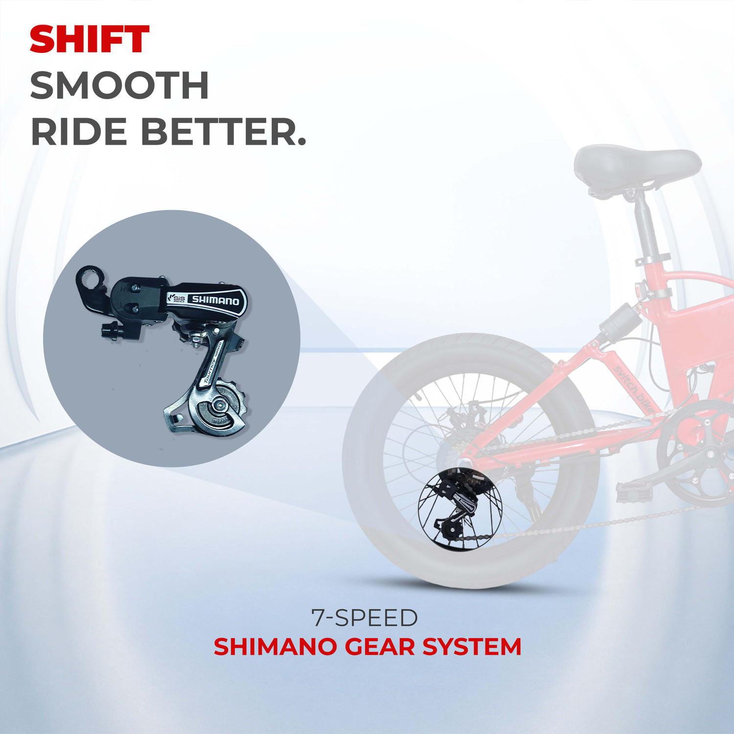 Image of SVITCH LITE XE Red | Foldable e-Bike with 250W Rear Hub Motor & Dual Disc Brake, 20 inches 7 Gear Lithium-ion (Li-ion) Electric Cycle