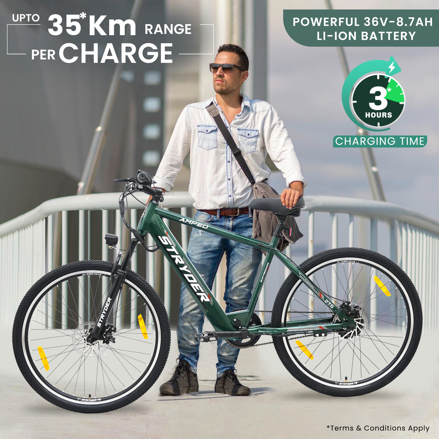 Image of STRYDER AMPED 27.5T Electric Cycle | Up to 35Km Range | Lightweight & Stylish Ride | 27.5 inches Single Speed Lithium-ion (Li-ion) Electric Cycle