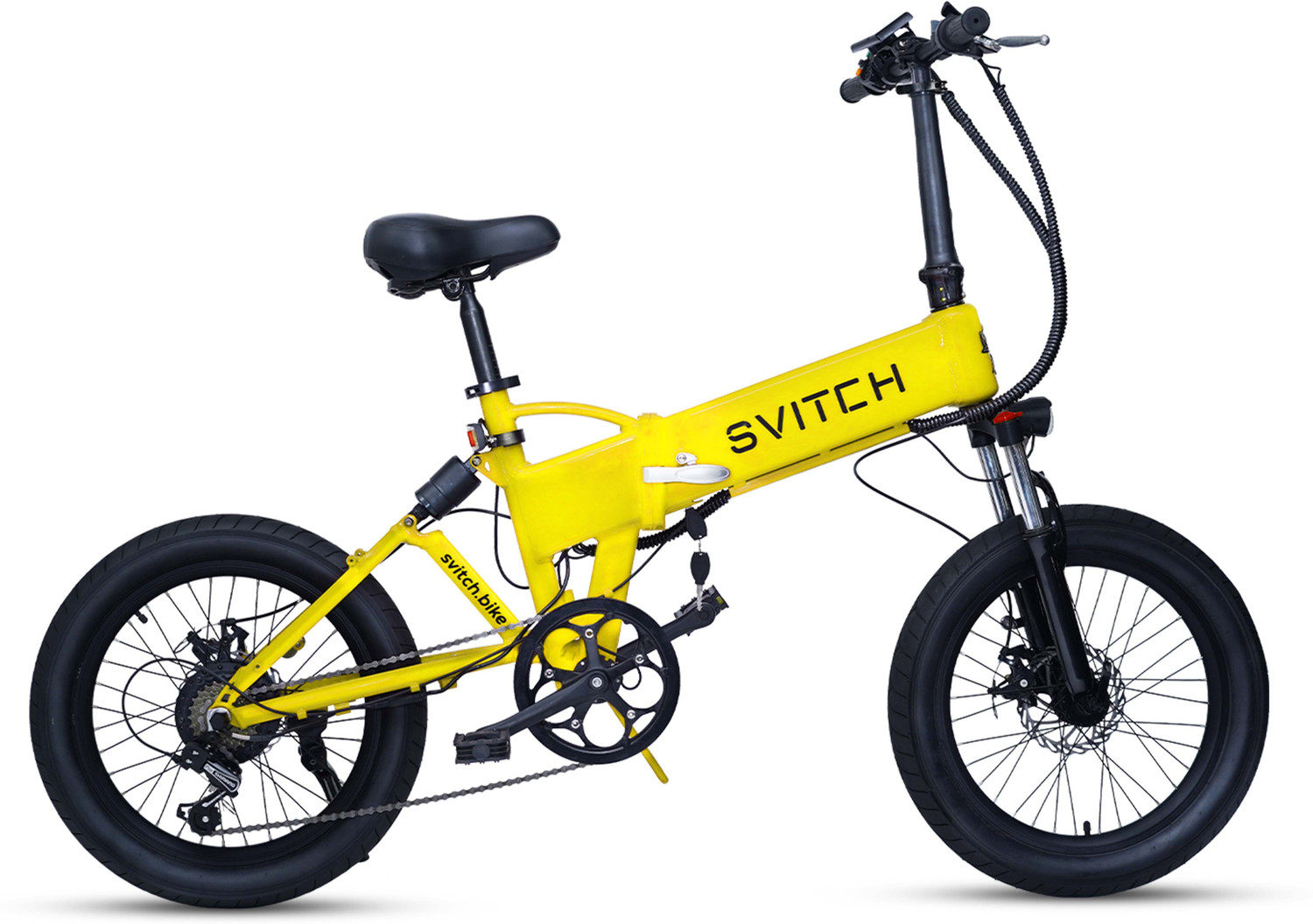 Image of SVITCH LITE XE Yellow | Foldable E-Bike with Dual Suspension & Dual Disk Brake, 20 inches 7 Gear Lithium-ion (Li-ion) Electric Cycle
