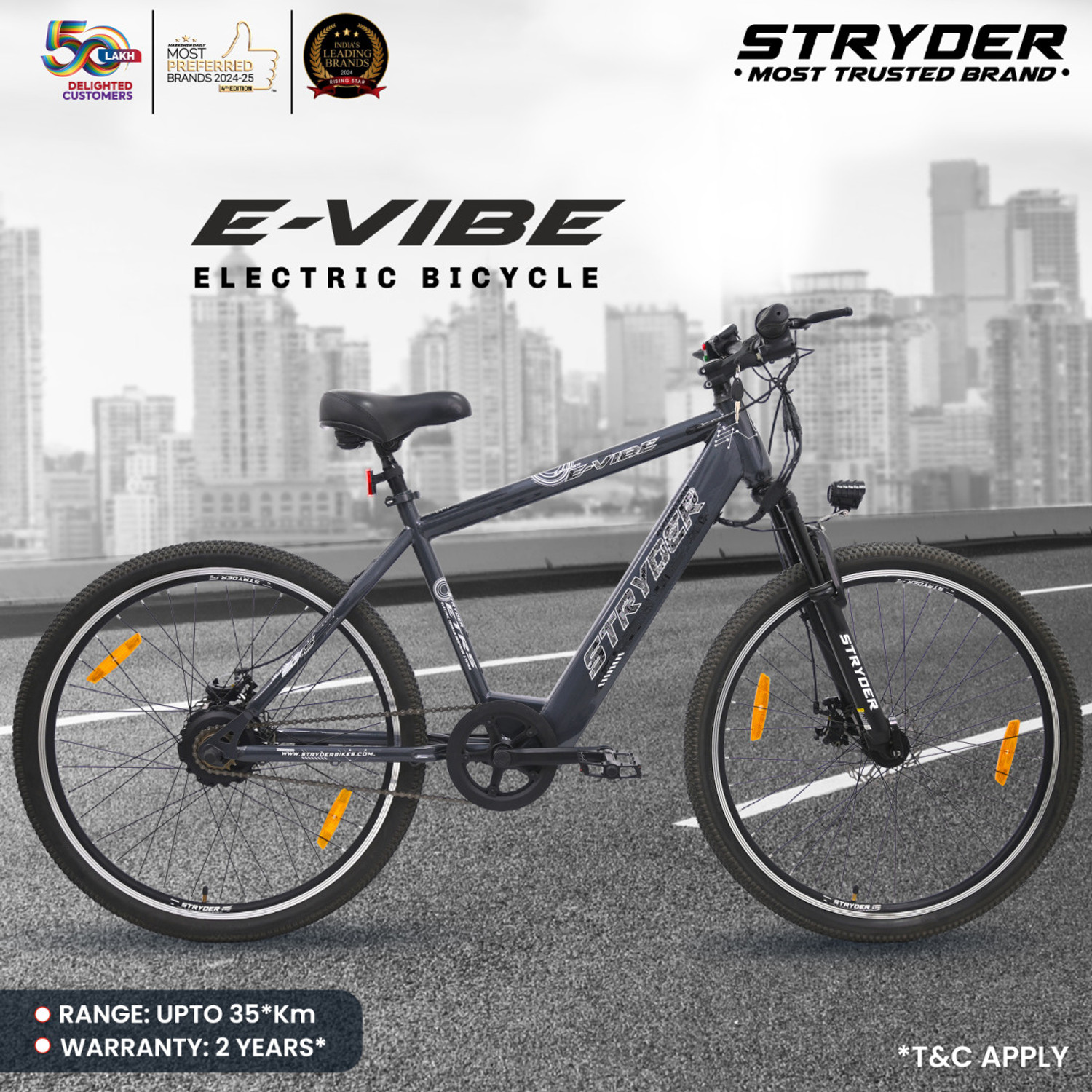 Image of STRYDER E-Vibe 27.5T Electric Cycle | Up to 35Km Range | Lightweight & Stylish Ride | 27.5 inches Single Speed Lithium-ion (Li-ion) Electric Cycle
