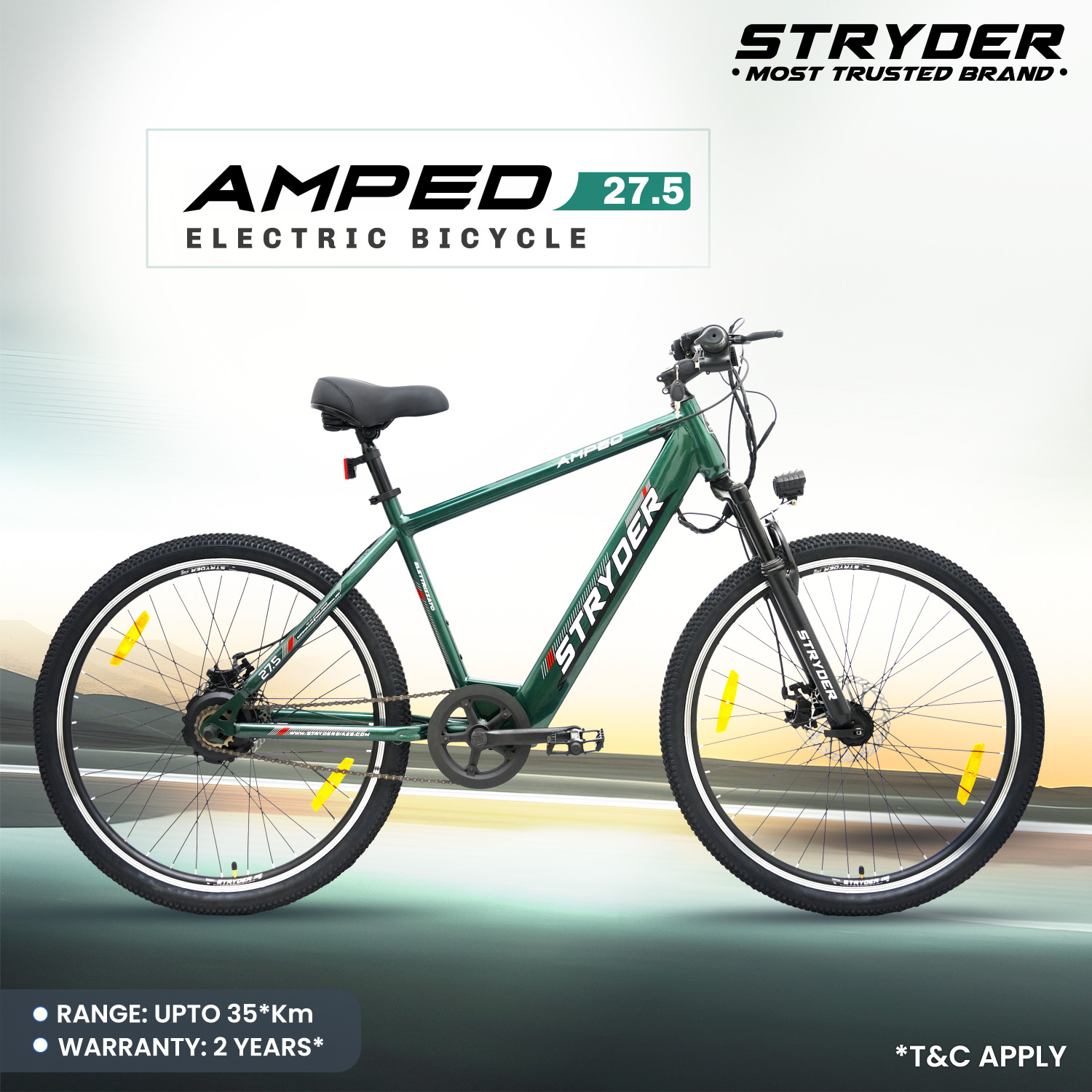 Image of STRYDER AMPED 27.5T Electric Cycle | Up to 35Km Range | Lightweight & Stylish Ride | 27.5 inches Single Speed Lithium-ion (Li-ion) Electric Cycle
