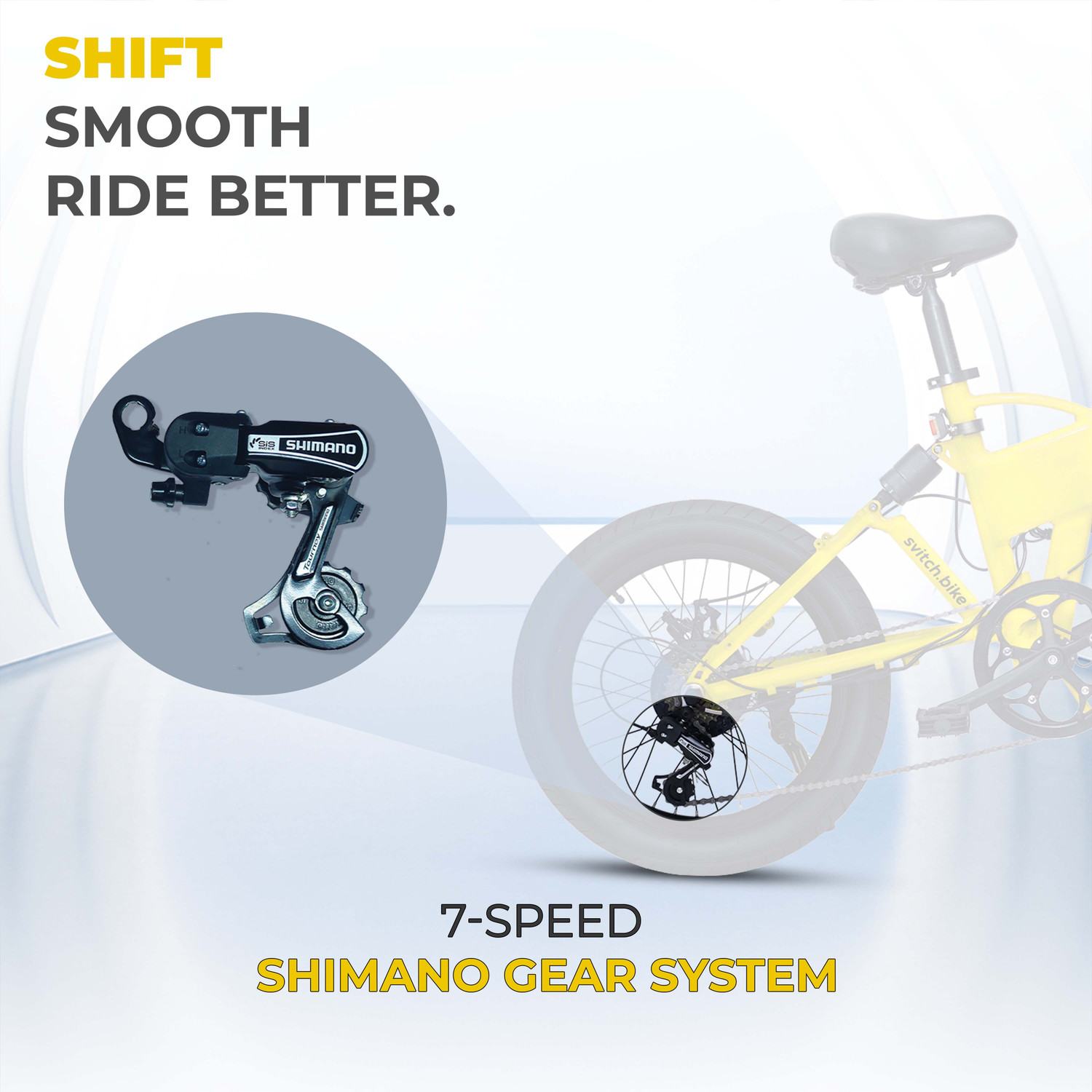 Image of SVITCH LITE XE Yellow | Foldable E-Bike with Dual Suspension & Dual Disk Brake, 20 inches 7 Gear Lithium-ion (Li-ion) Electric Cycle