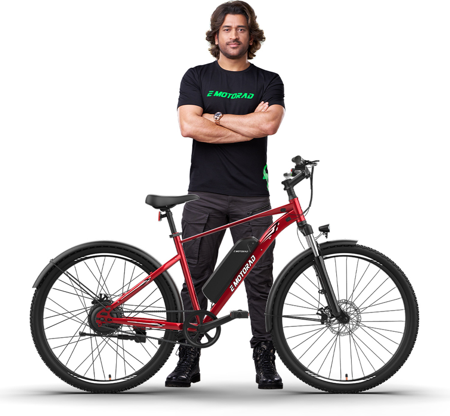 Image of EMotorad X1 Red 7.65 aH with mudguard and light 27.5 inches Single Speed Lithium-ion (Li-ion) Electric Cycle