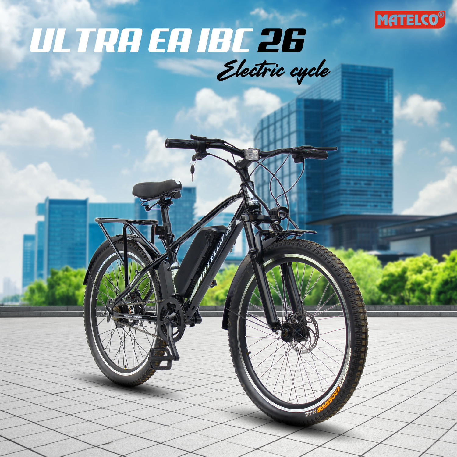 Image of MATELCO ULTRA EA IBC26 WITH CARRIER AND STEEL MUDGAURD BLACK 26 inches Single Speed Lithium-ion (Li-ion) Electric Cycle