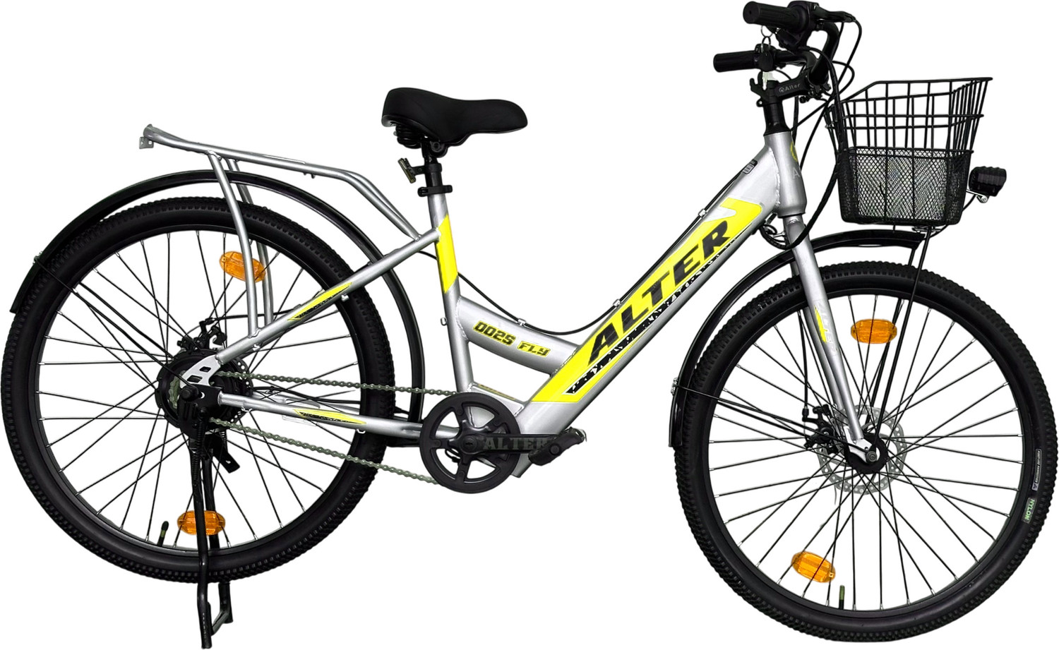 Image of ALTER 26 inch 002S-FLY MODEL ELECTRIC CYCLE,95% PRE-ASSEMBLED WITH CHARGER (Grey & Yellow) 26 inches Single Speed Lithium-ion (Li-ion) Electric Cycle