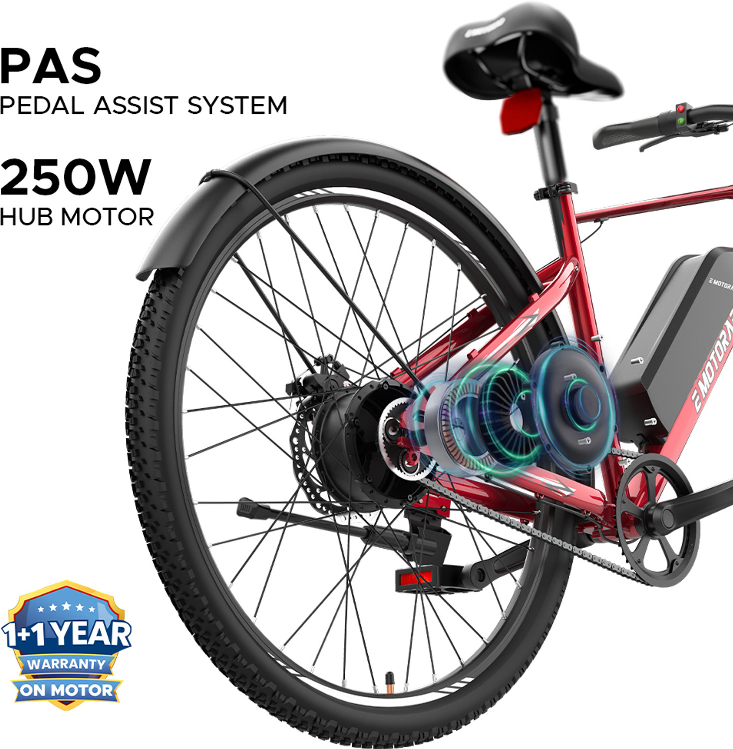 Image of EMotorad X1 Red 7.65 aH with mudguard and light 27.5 inches Single Speed Lithium-ion (Li-ion) Electric Cycle