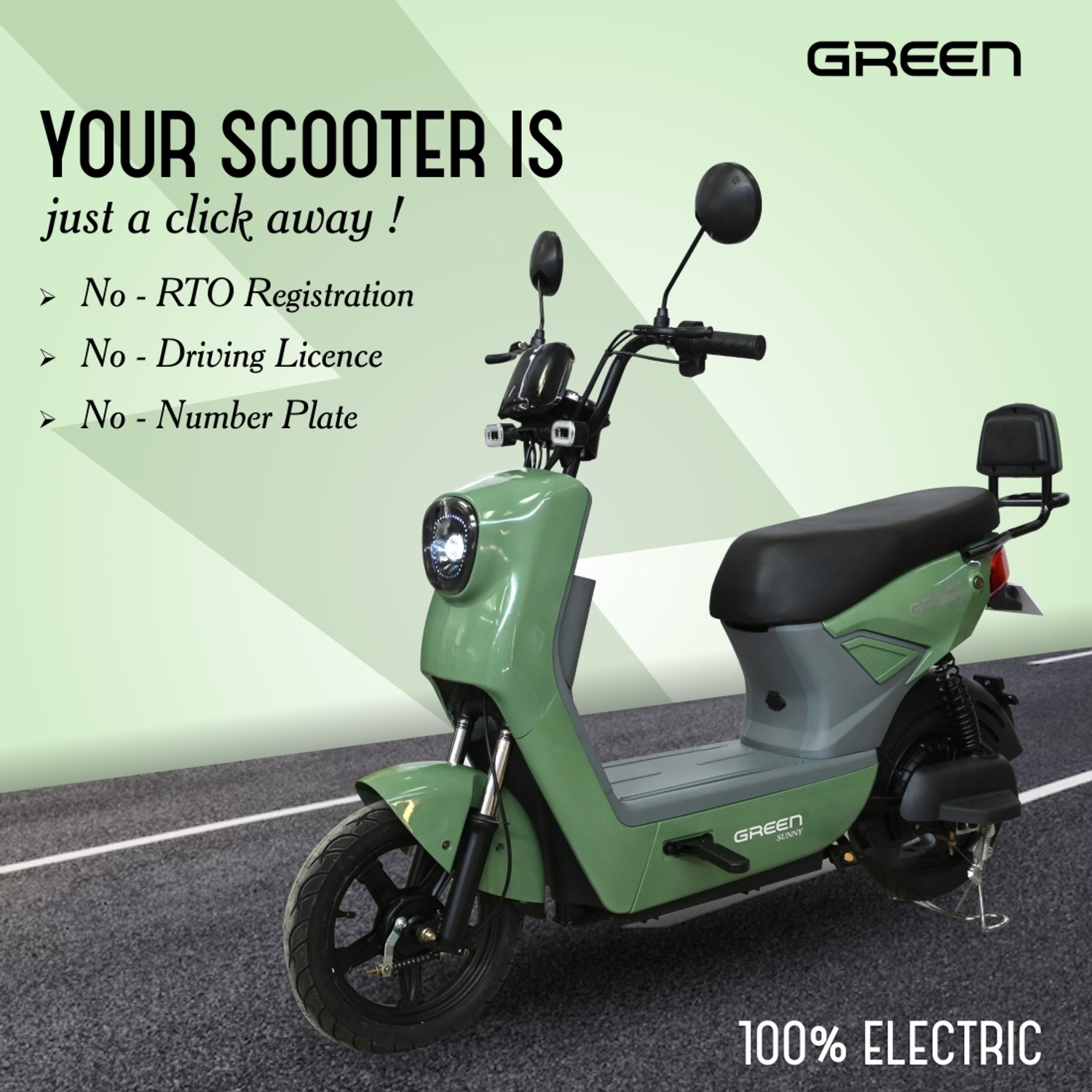 Image of Green Sunny 80KM Booking for Ex-Showroom Price (with Portable Charger, NeonGreen)