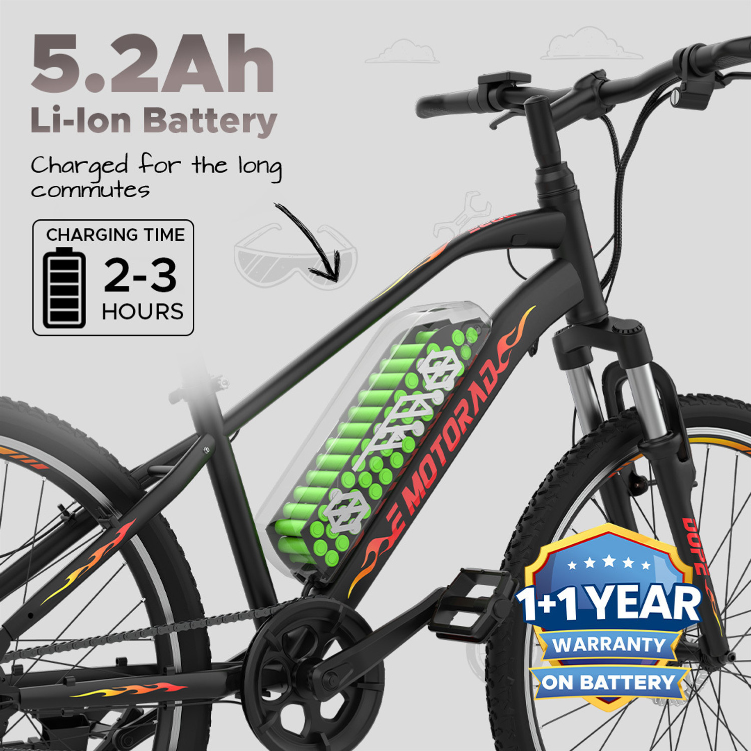 Image of EMotorad Dope Kids ElectricCycle with 5.2Ah Li-Ion Remove Battery|High Tensile Steel 24 inches Single Speed Lithium-ion (Li-ion) Electric Cycle