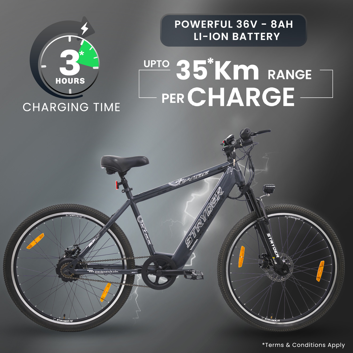 Image of STRYDER E-Vibe 27.5T Electric Cycle | Up to 35Km Range | Lightweight & Stylish Ride | 27.5 inches Single Speed Lithium-ion (Li-ion) Electric Cycle