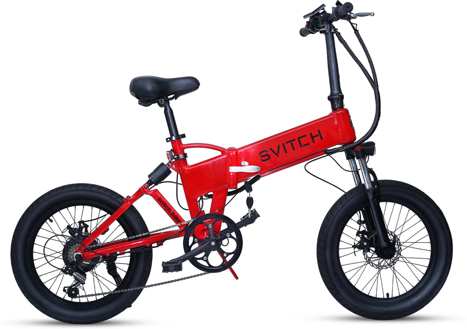 Image of SVITCH LITE XE Red | Foldable e-Bike with 250W Rear Hub Motor & Dual Disc Brake, 20 inches 7 Gear Lithium-ion (Li-ion) Electric Cycle
