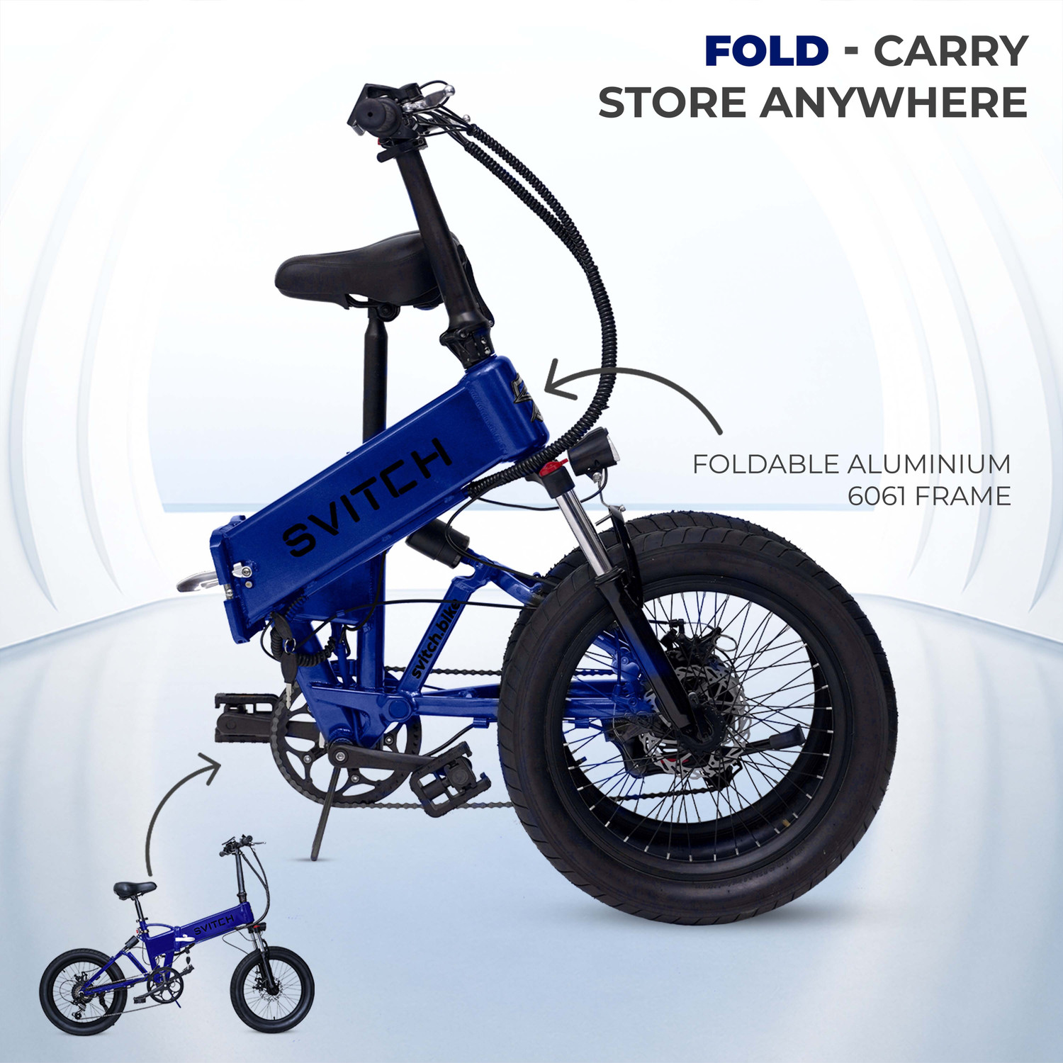 Image of SVITCH LITE XE Blue | Foldable Electric Bicycle | Removable Battery & Dual Suspension, 20 inches 7 Gear Lithium-ion (Li-ion) Electric Cycle