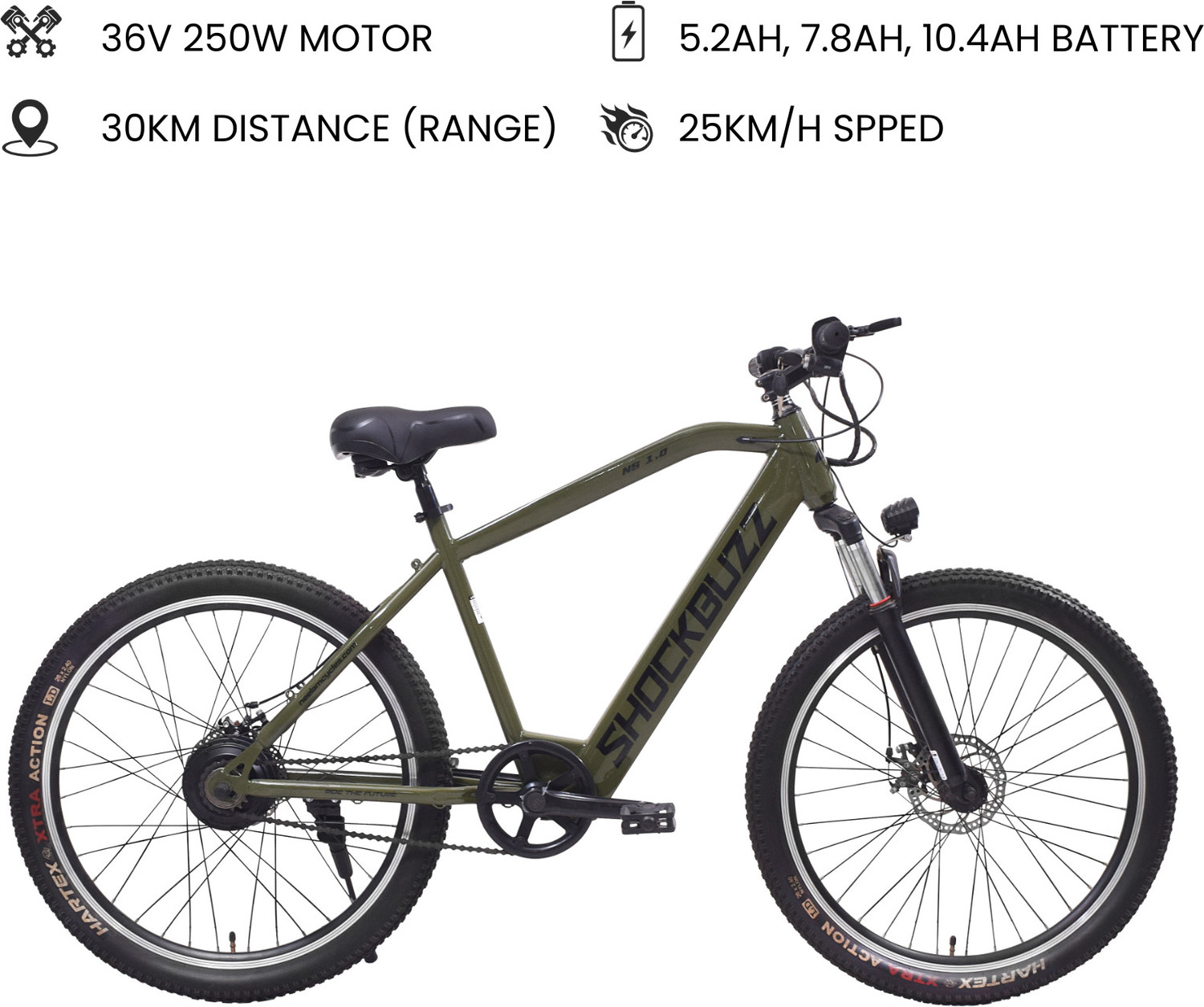 Image of Neelam Shockbuzz-NS3.0-7.8AHArmyGreen 26 inches Single Speed Lithium-ion (Li-ion) Electric Cycle