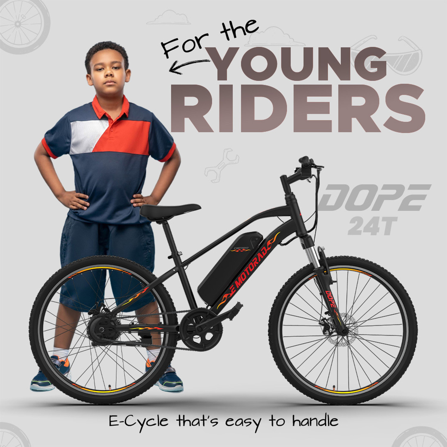 Image of EMotorad Dope Kids ElectricCycle with 5.2Ah Li-Ion Remove Battery|High Tensile Steel 24 inches Single Speed Lithium-ion (Li-ion) Electric Cycle