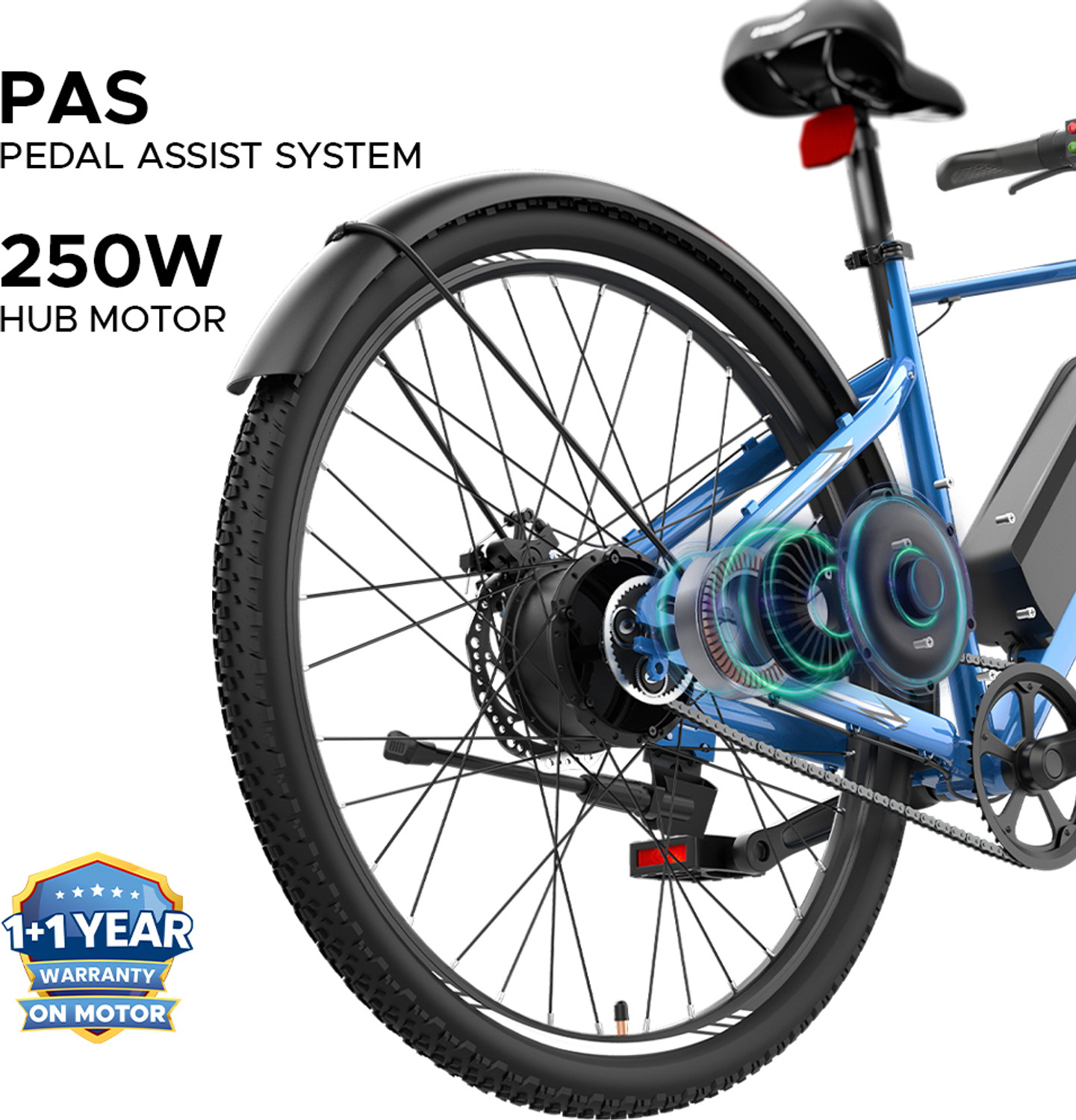 Image of EMotorad X1 Blue 7.65 aH with mudguard and light 27.5 inches Single Speed Lithium-ion (Li-ion) Electric Cycle