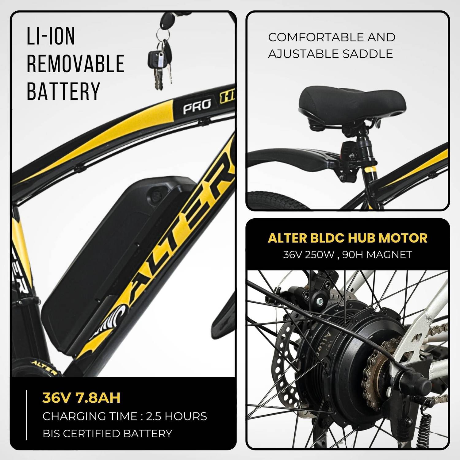 ALTER 26" 002SPRO-HL Electric Cycle Black & Golden - Image 3