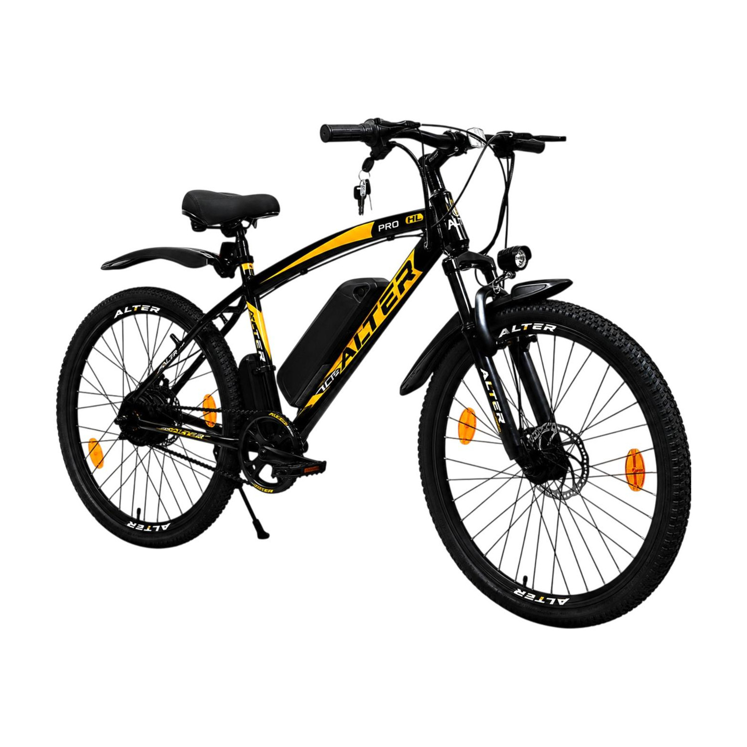 ALTER 26" 002SPRO-HL ELECTRIC CYCLE, 95% PRE-ASSEMBLED WITH CHARGER (BLACK & GOLDEN) 26 inches Single Speed Lithium-ion (Li-ion) Electric Cycle