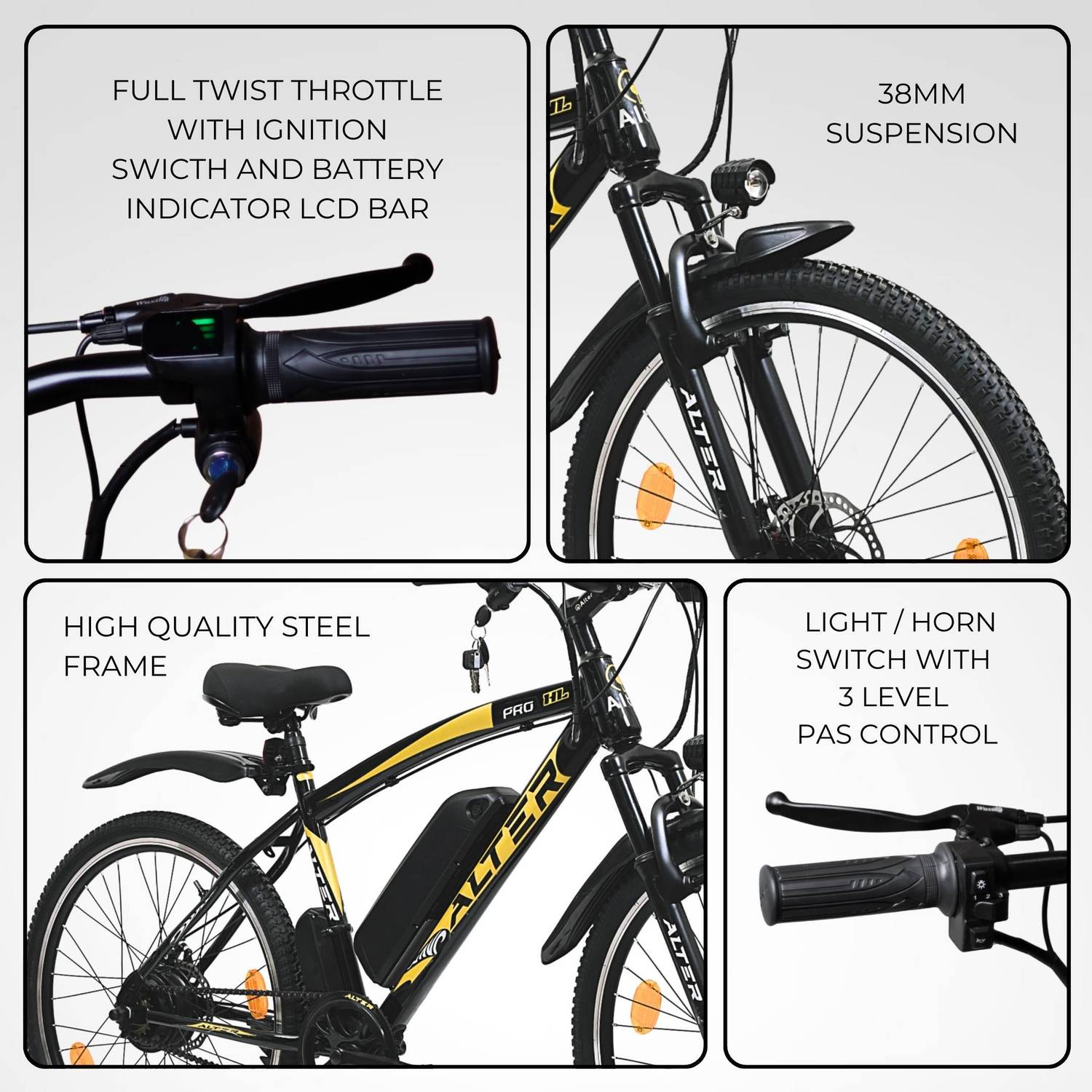 ALTER 26 inch 002SPRO-HL Black & Golden Electric Cycle - Image 4