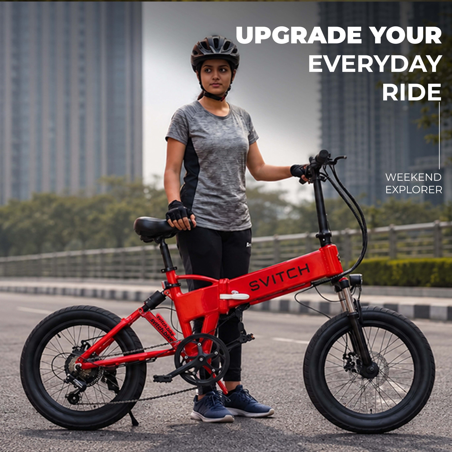 Image of SVITCH LITE XE Red | Foldable e-Bike with 250W Rear Hub Motor & Dual Disc Brake, 20 inches 7 Gear Lithium-ion (Li-ion) Electric Cycle
