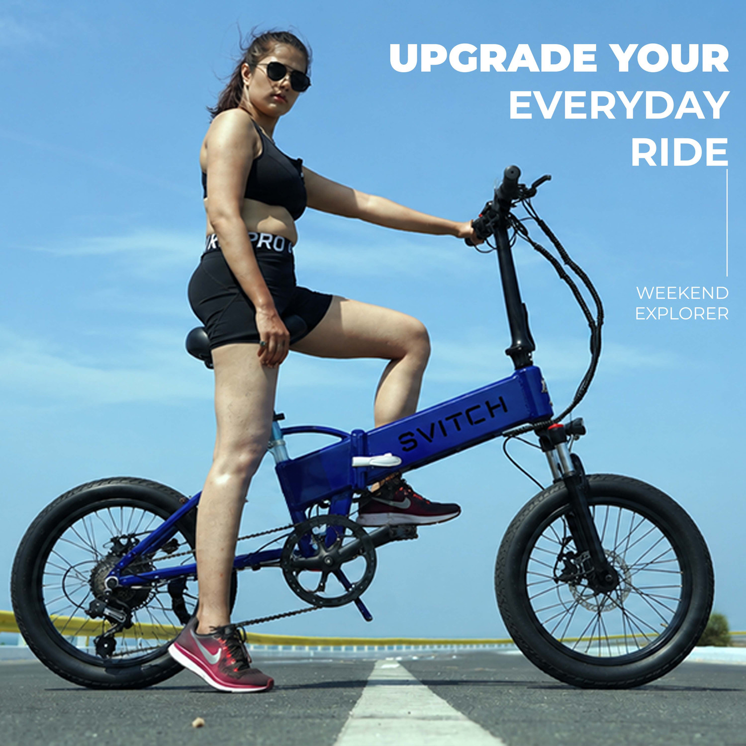 Image of SVITCH LITE XE Blue | Foldable Electric Bicycle | Removable Battery & Dual Suspension, 20 inches 7 Gear Lithium-ion (Li-ion) Electric Cycle