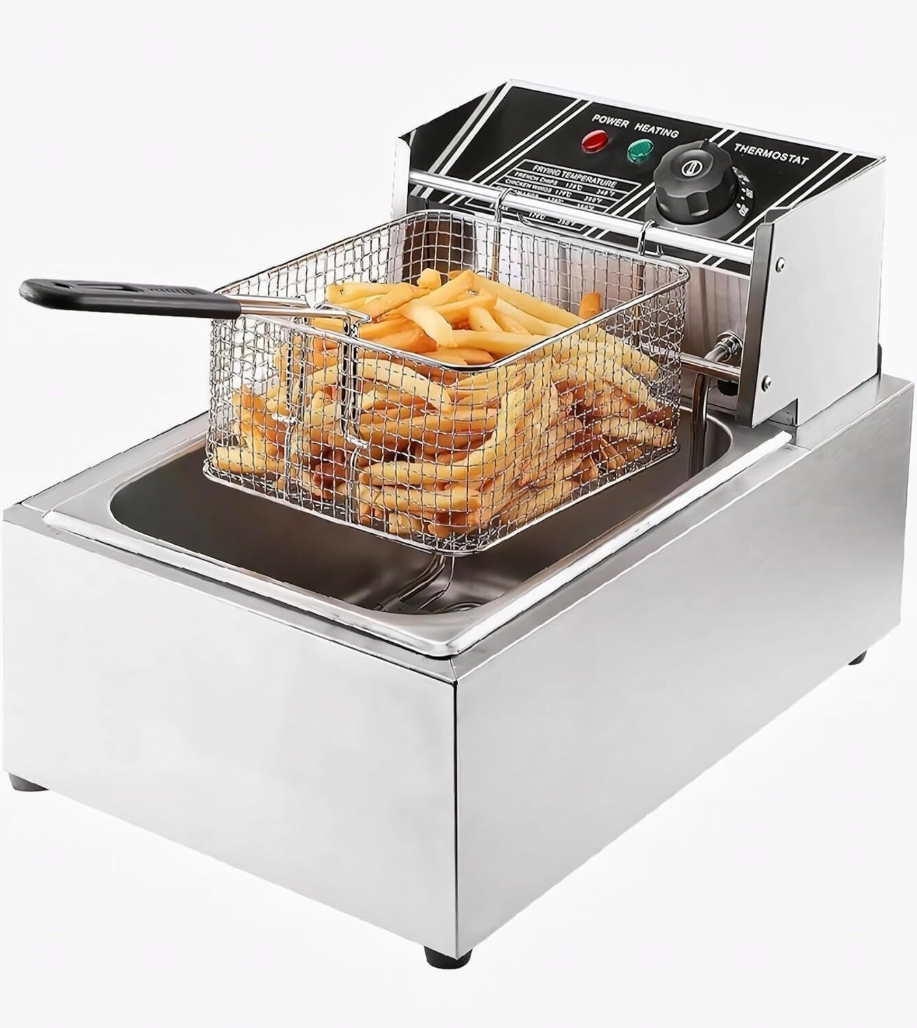 Image of KHUSHI UDYOG Stainless Steel Single Tank Basket Lid Temperature Control 6 L Electric Deep Fryer