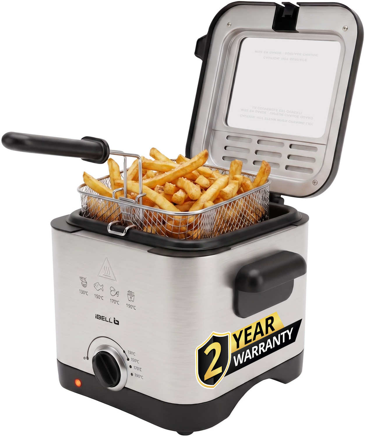 Image of iBELL DF150M Deep Fryer 1.5 Litre for Home, 1500W, 4 Cooking Presets, Stainless Steel 1.5 L Electric Deep Fryer