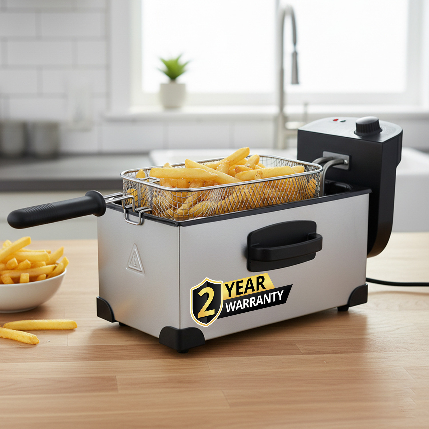 Image of iBELL OILKING300 Adjustable Temperature Control 2000W Single Tank With Lid 3 L Electric Deep Fryer