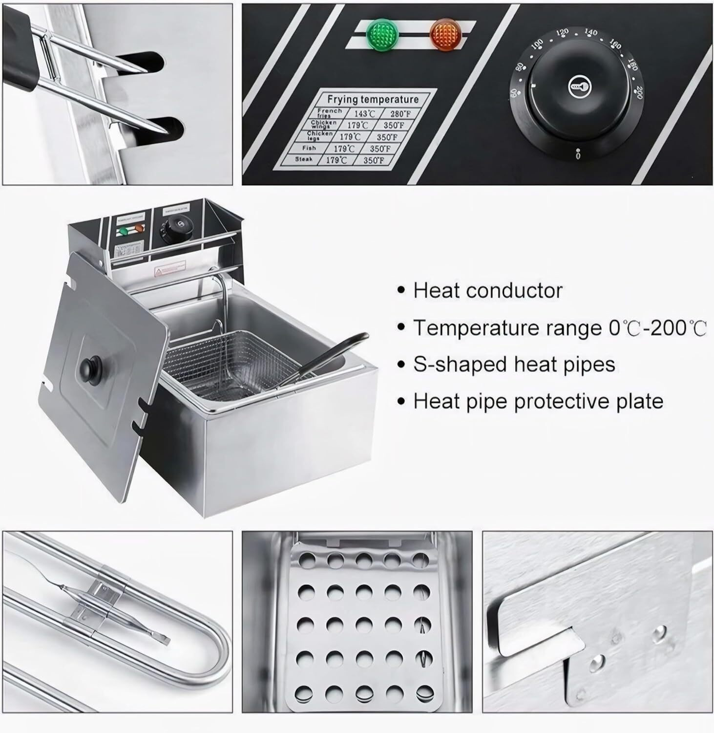 Image of KHUSHI UDYOG Stainless Steel Single Tank Basket Lid Temperature Control 6 L Electric Deep Fryer