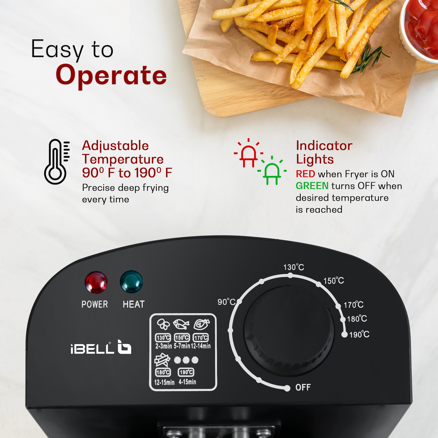 Image of iBELL OILKING300 Adjustable Temperature Control 2000W Single Tank With Lid 3 L Electric Deep Fryer