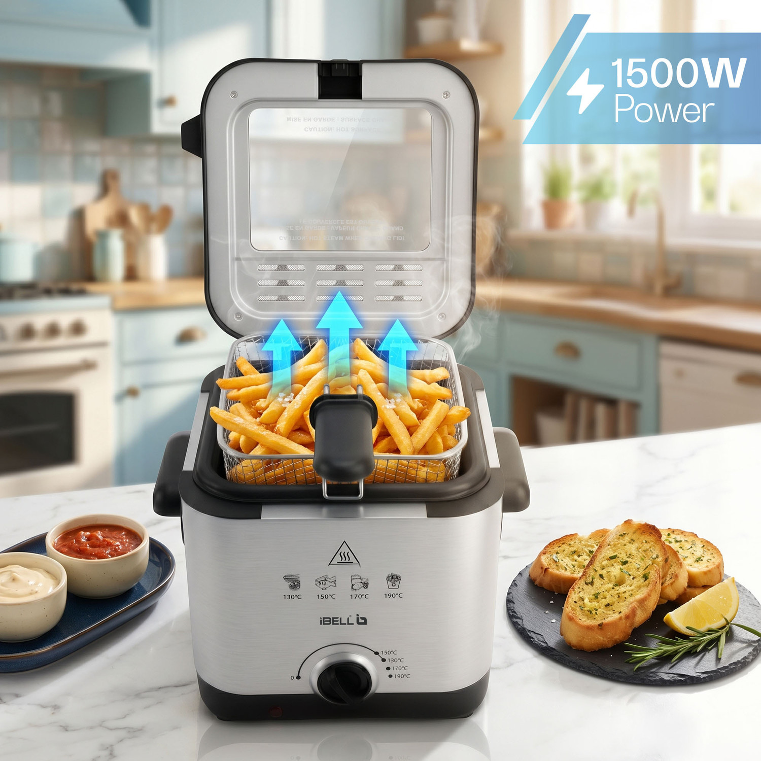 Image of iBELL DF150M Deep Fryer 1.5 Litre for Home, 1500W, 4 Cooking Presets, Stainless Steel 1.5 L Electric Deep Fryer