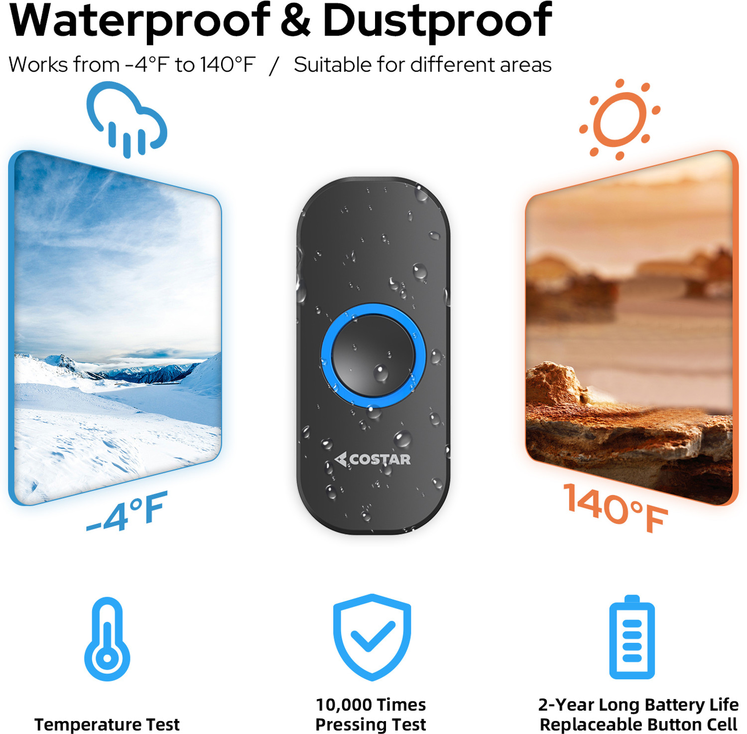 Image of Costar Door Chime With LED Light 150 Meter 500 Feet Operating Range, 5 Level Volume Wireless Door Chime