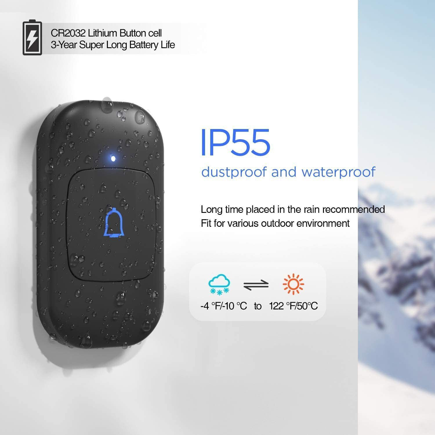 Image of himster Wireless Doorbell for Modern Home Door Chime 1 Transmitter & 2 Receivers Wireless Door Chime (56 Tunes)