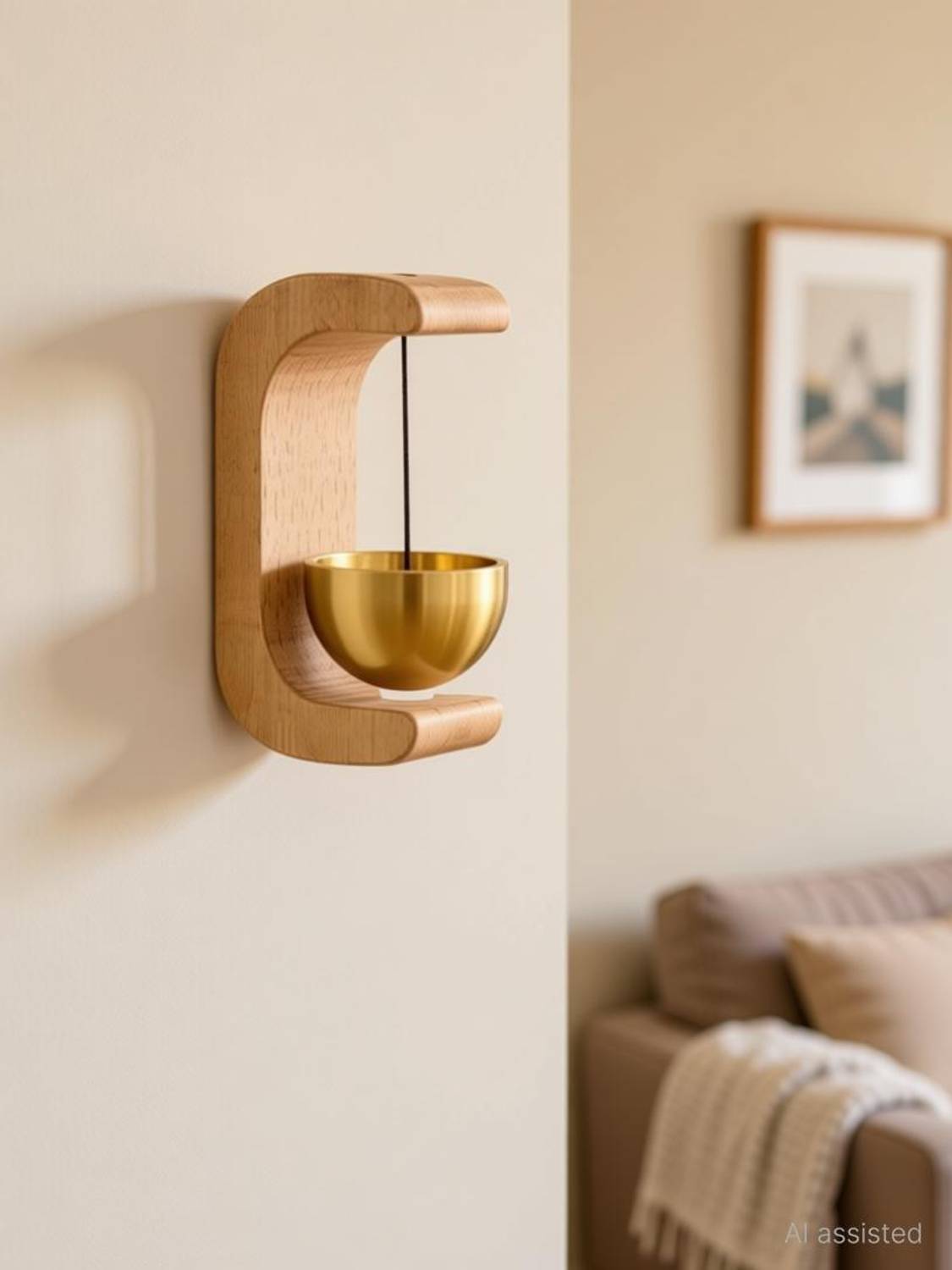 GENXRETRO WOODEN & BRASS DOOR BELL FOR HOME DECOR Wireless Door Chime