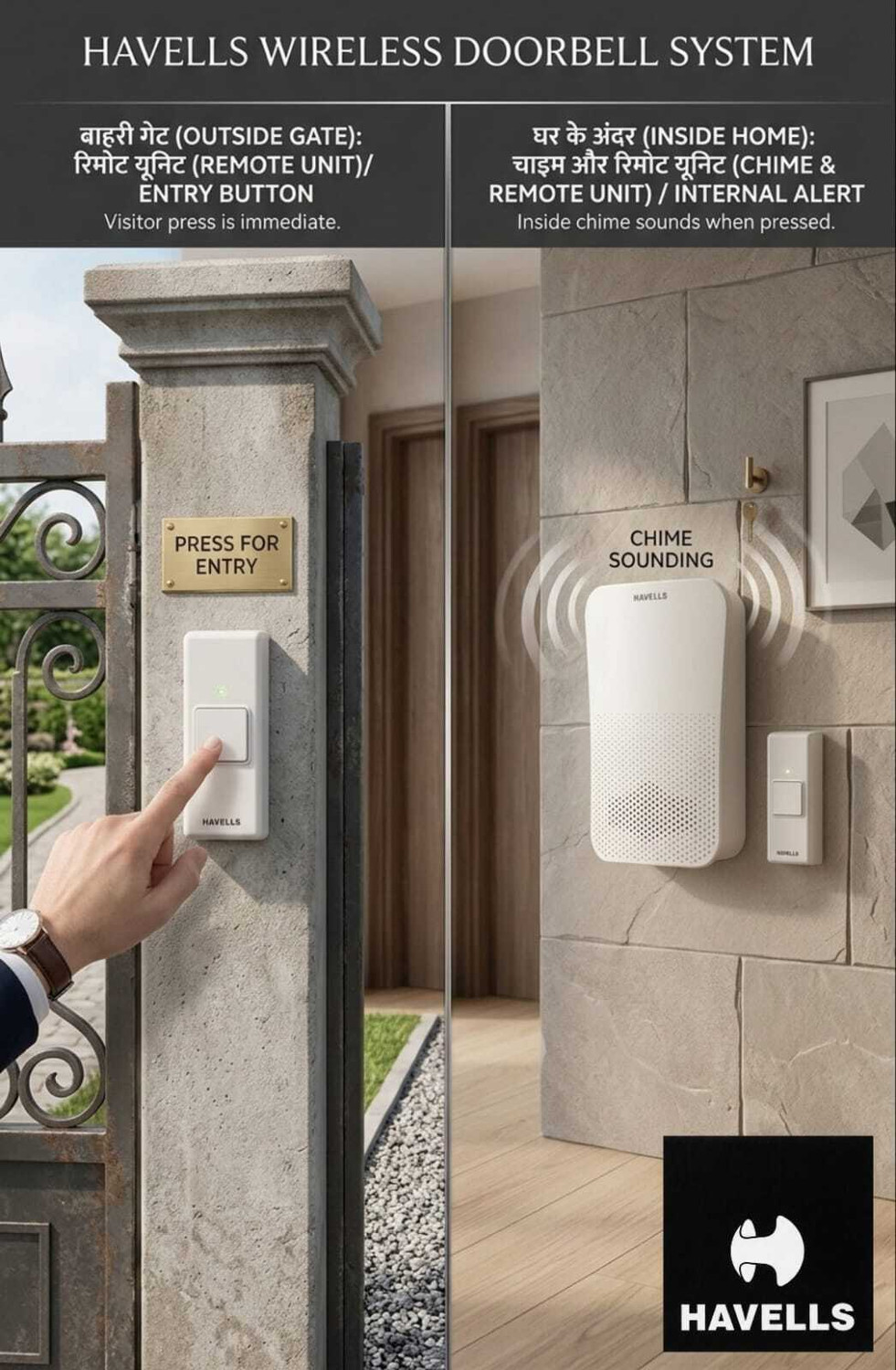 Image of HAVELLS NovaTone Wireless Door Chime ! 100% Cordless & Zero-Hassle Installation Wireless Door Chime