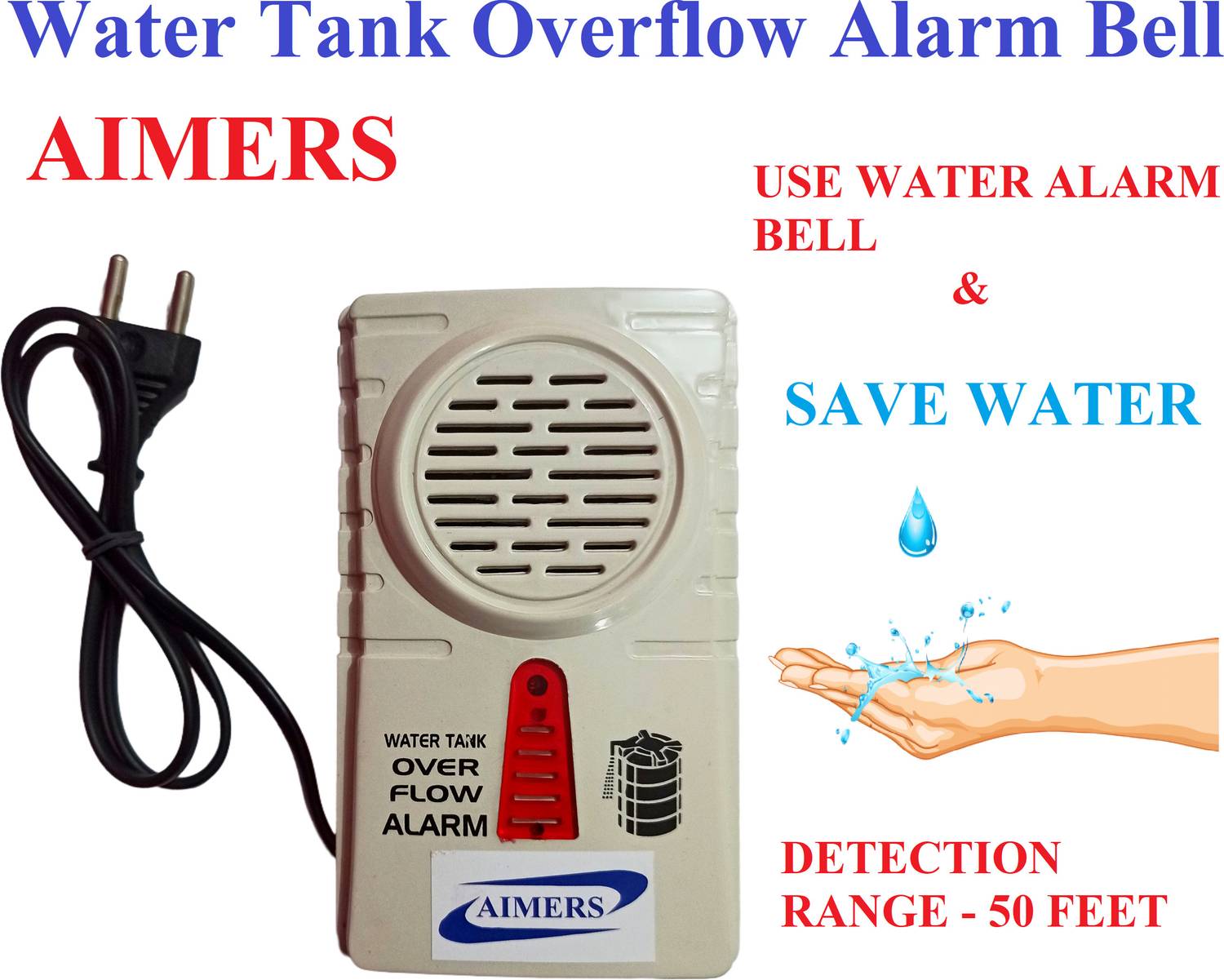 AIMERS Water Tank Overflow Alarm Bell/ Automatic Water Siren Bell- with Loud Sound Wired Door Chime