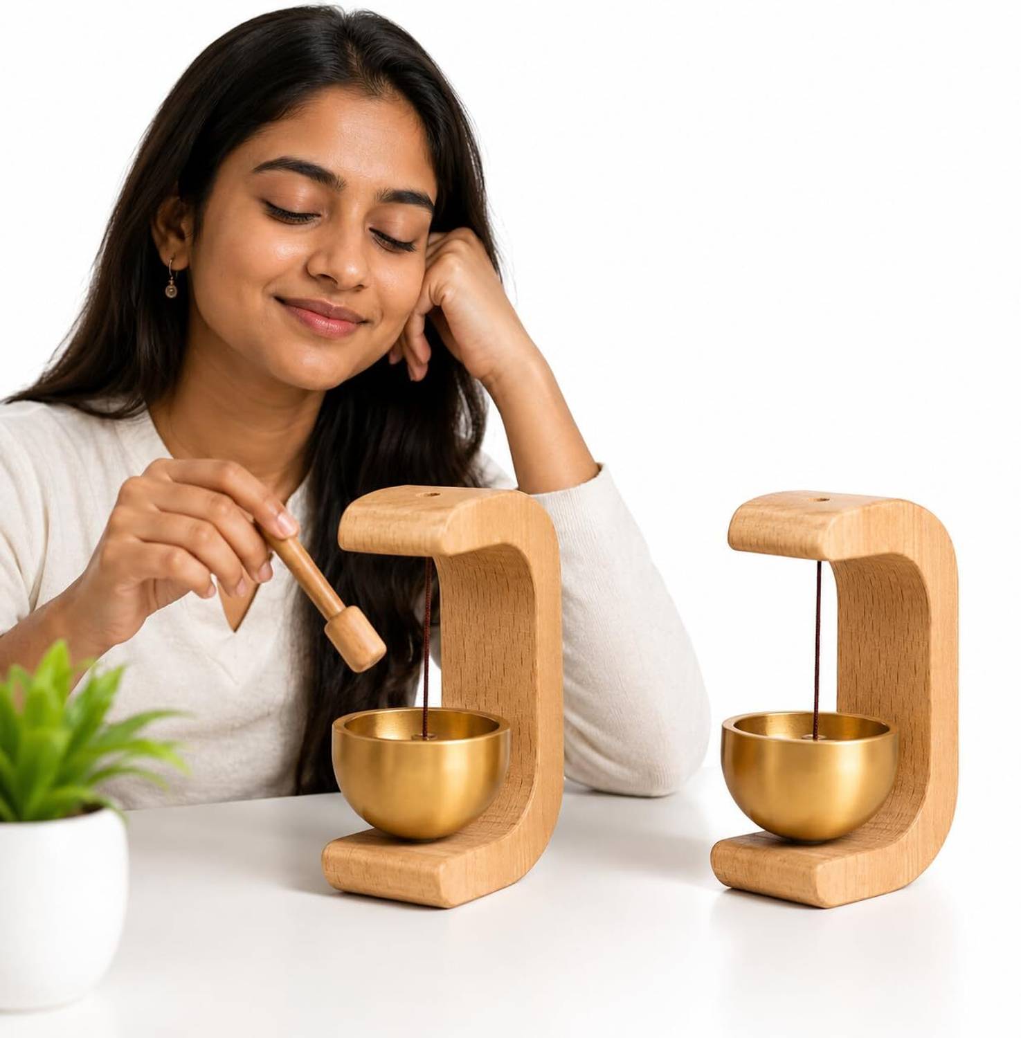 Zakheza Wooden Magnetic Door Bell Chime with Brass Bell for Home Office and Shop Wireless Door Chime