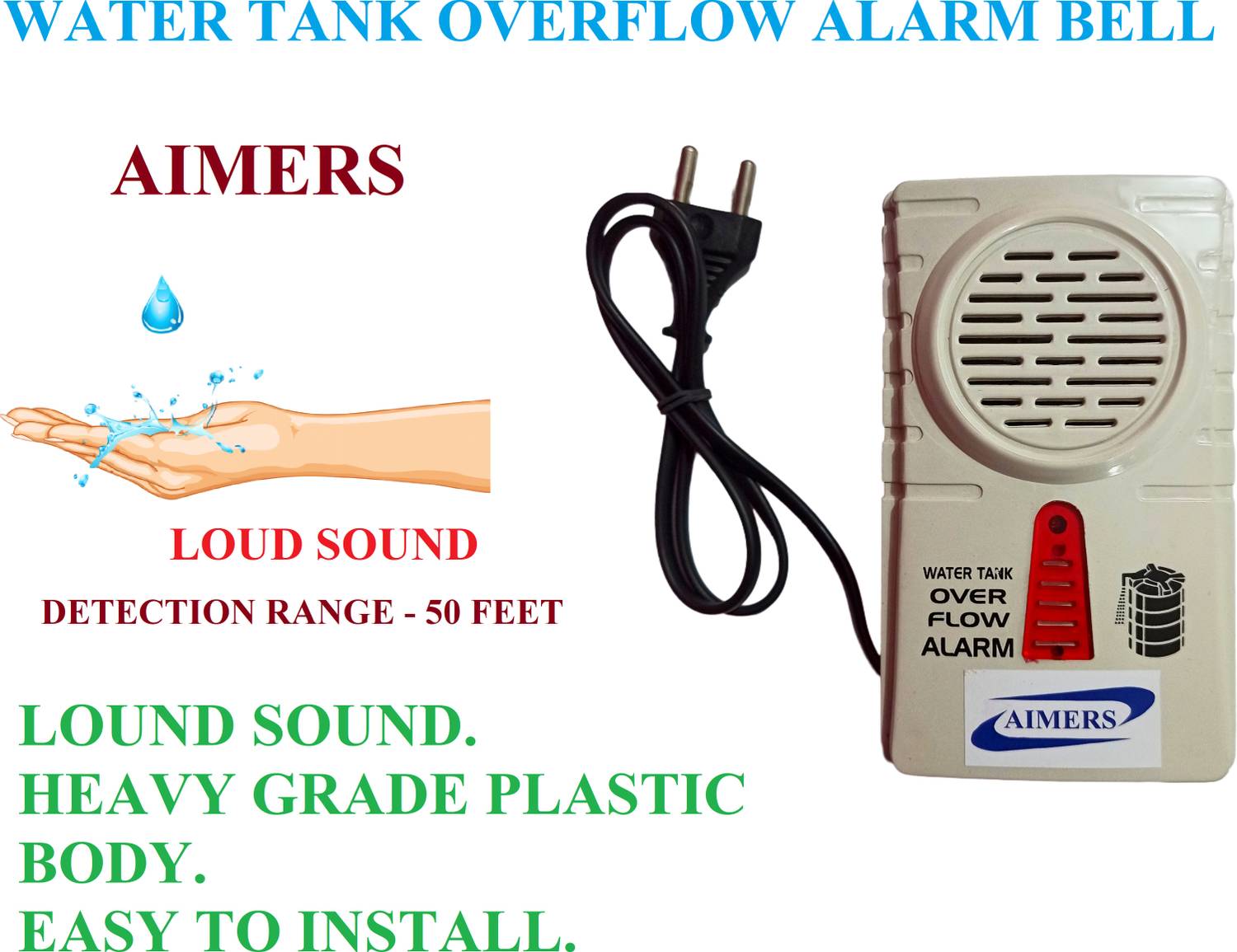 AIMERS Water Tank Overflow Alarm Bell/ Automatic Water Siren Bell- with Loud Sound Wired Door Chime