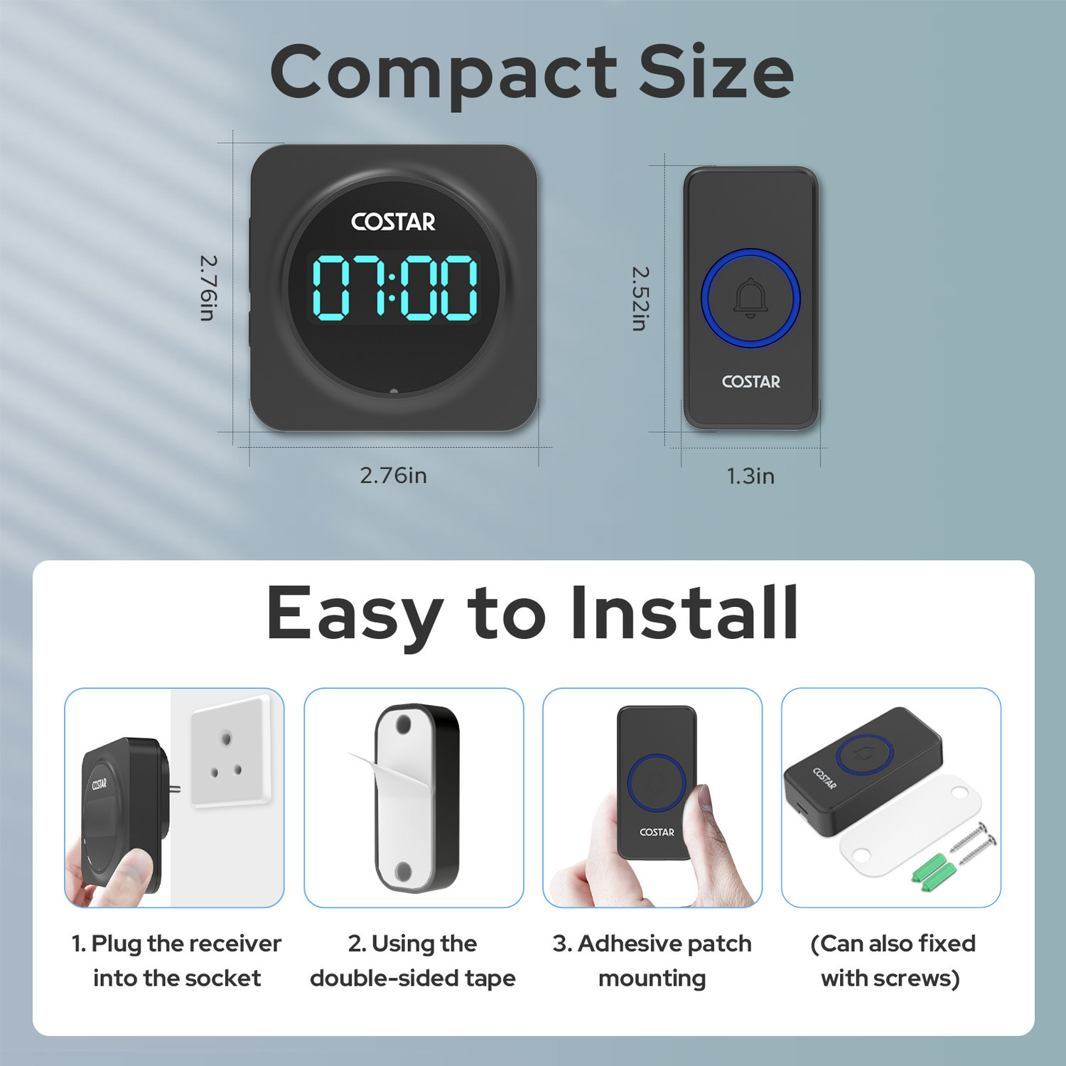 Image of Costar Electric Door bell for home with Time Display, 1000ft Range, 5 Adjustable Volume Wireless Door Chime (58 Tunes)