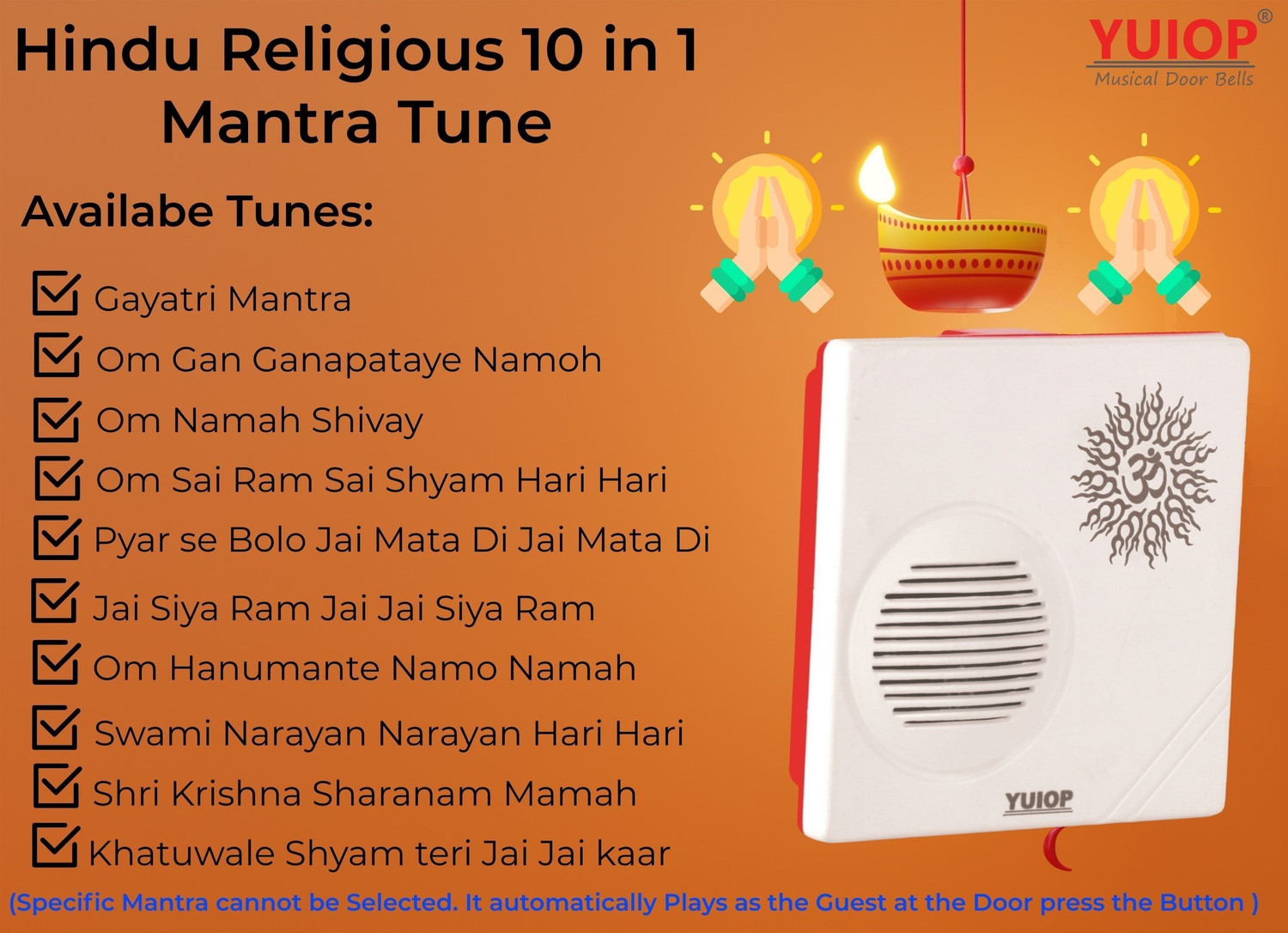 Image of VOLtORb - Kross HINDU MANTRA's Musical Door Bell (6 Tunes) - Size(11.5 x 11.5 x 3.5)cm - Wired Door Chime