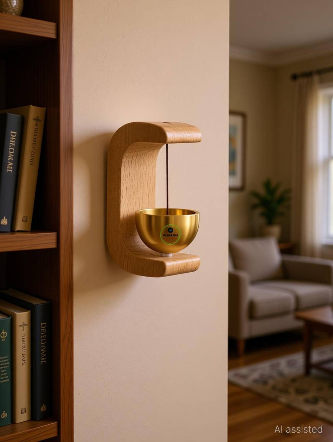 Great Art Wooden Door Chime with Brass Bell, Dopamine Door Bell for Home Wired Door Chime