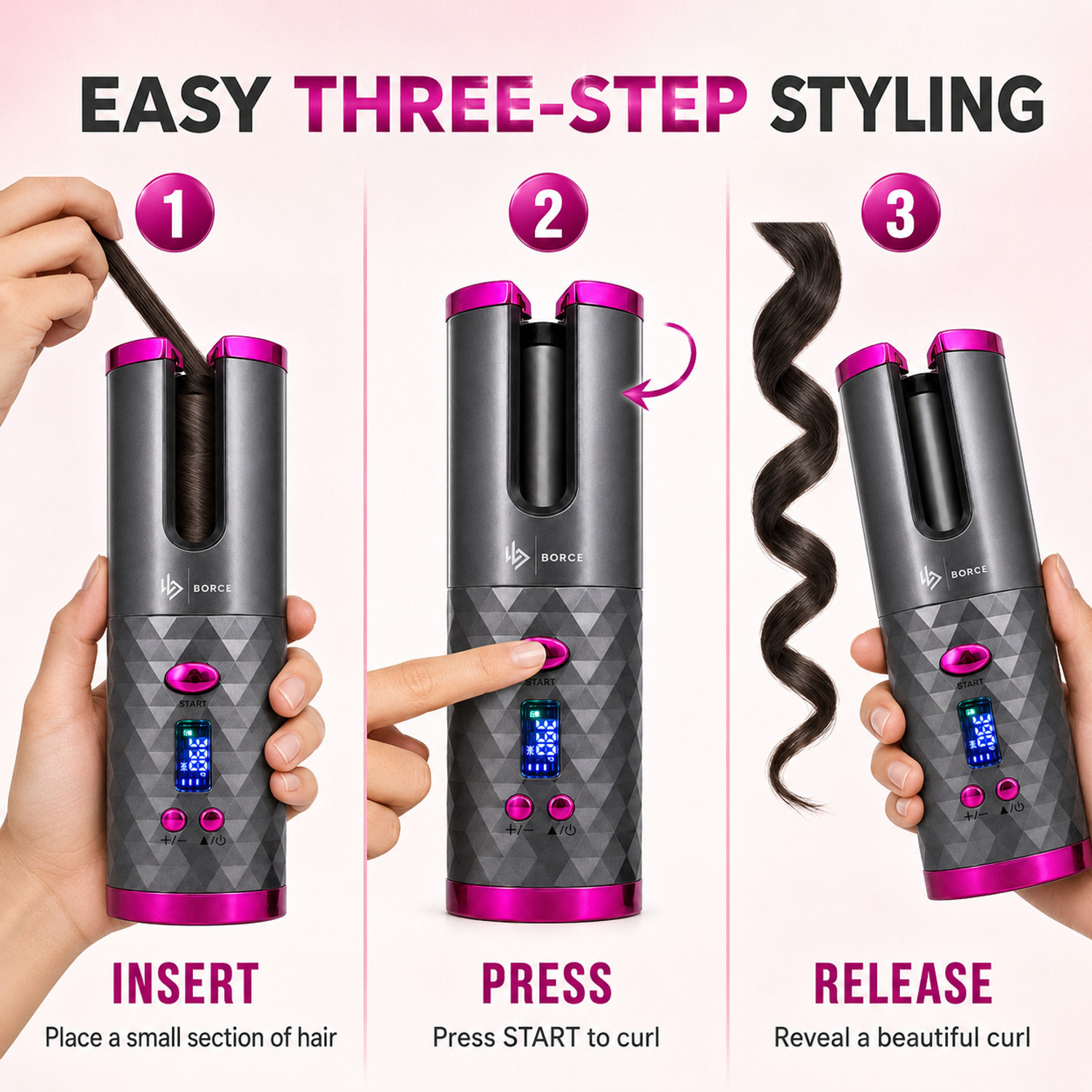 Image of Borce Advance Automatic Hair Curler for Women With Digital Display. Electric Hair Curler