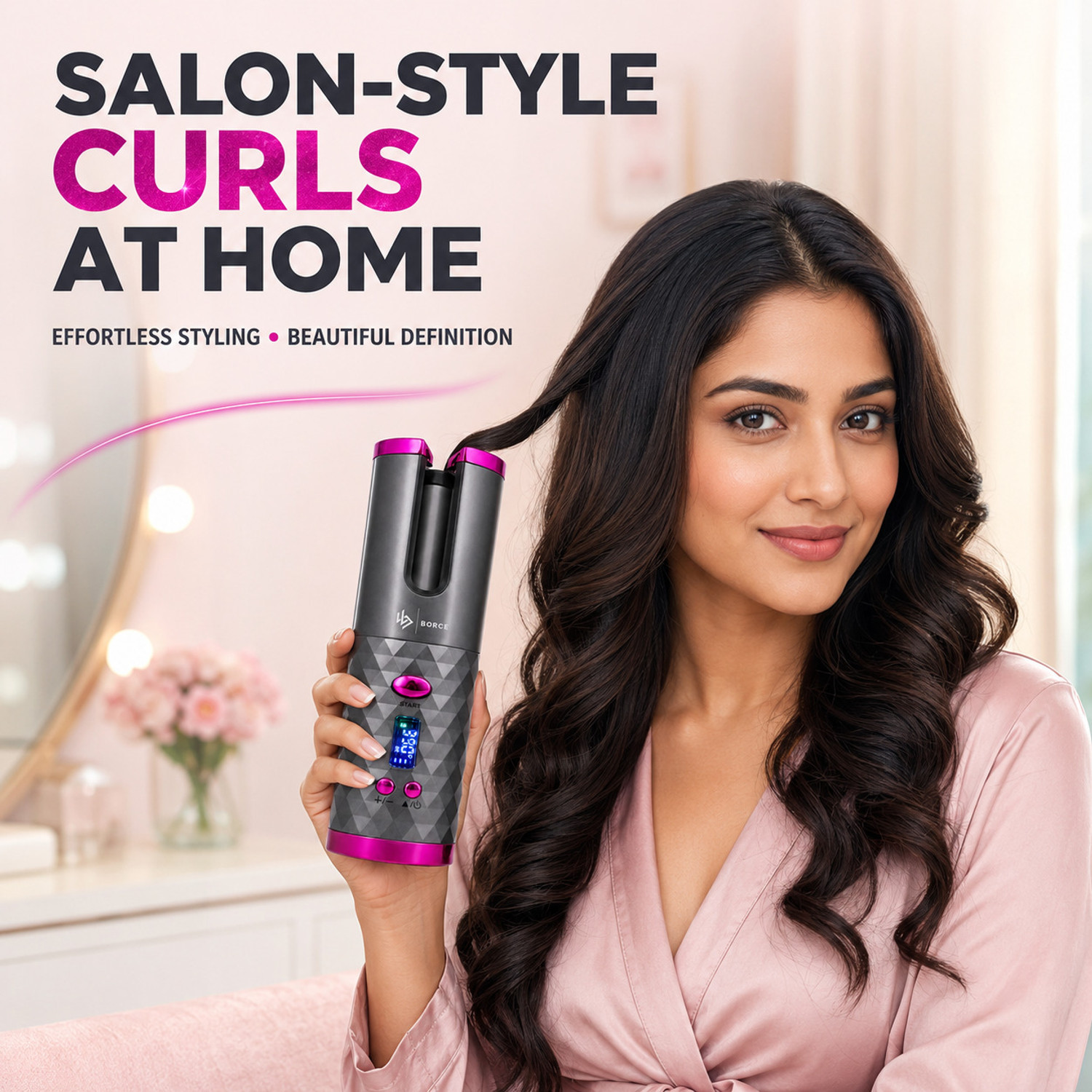Image of Borce Advance Automatic Hair Curler for Women With Digital Display. Electric Hair Curler