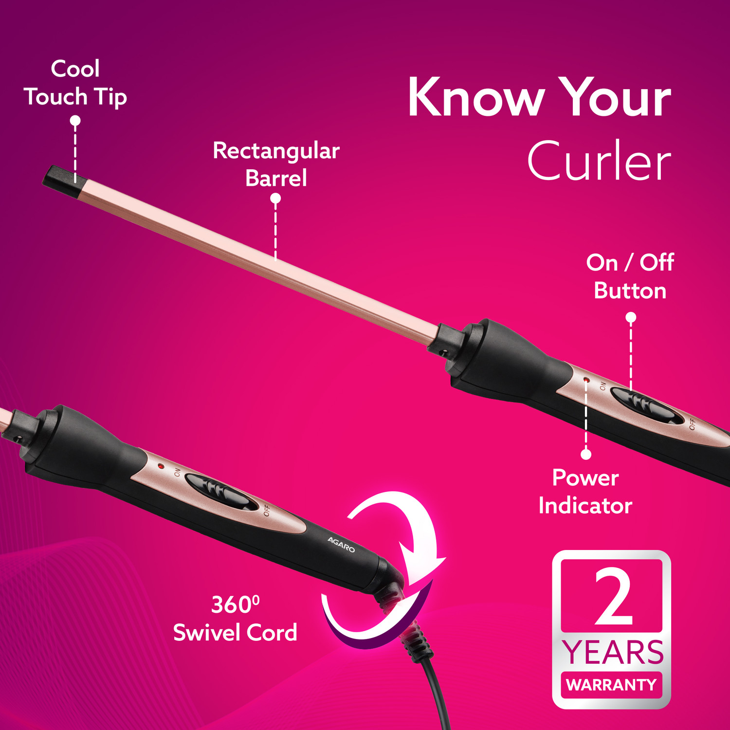 Image of AGARO Hair Curler With 7 MM Barrel, Rod, Tong, Chopstick Rectangular Electric Hair Curler