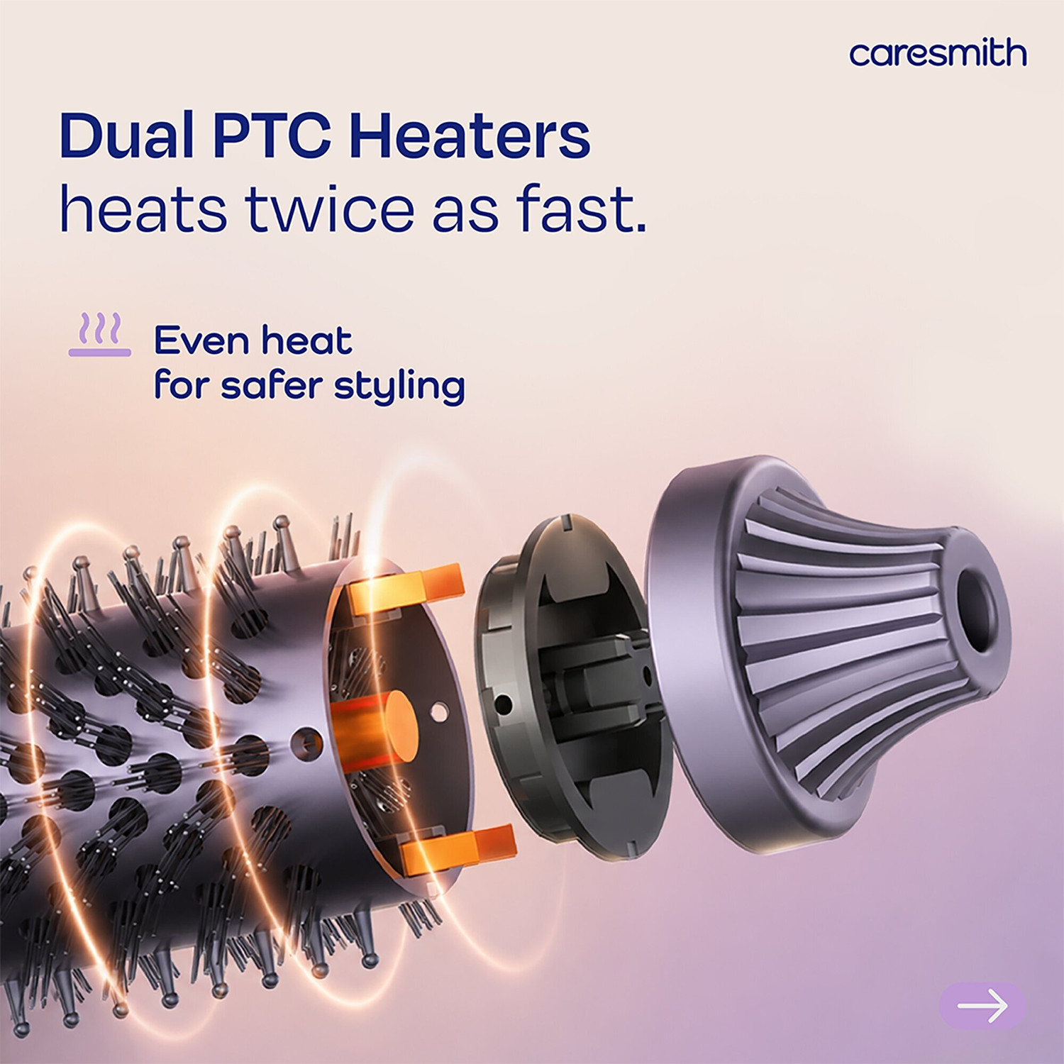 Image of caresmith Bloom Heated Round Brush | 2 in 1 Hair Straightening and Blowout Styling Tool Electric Hair Styler