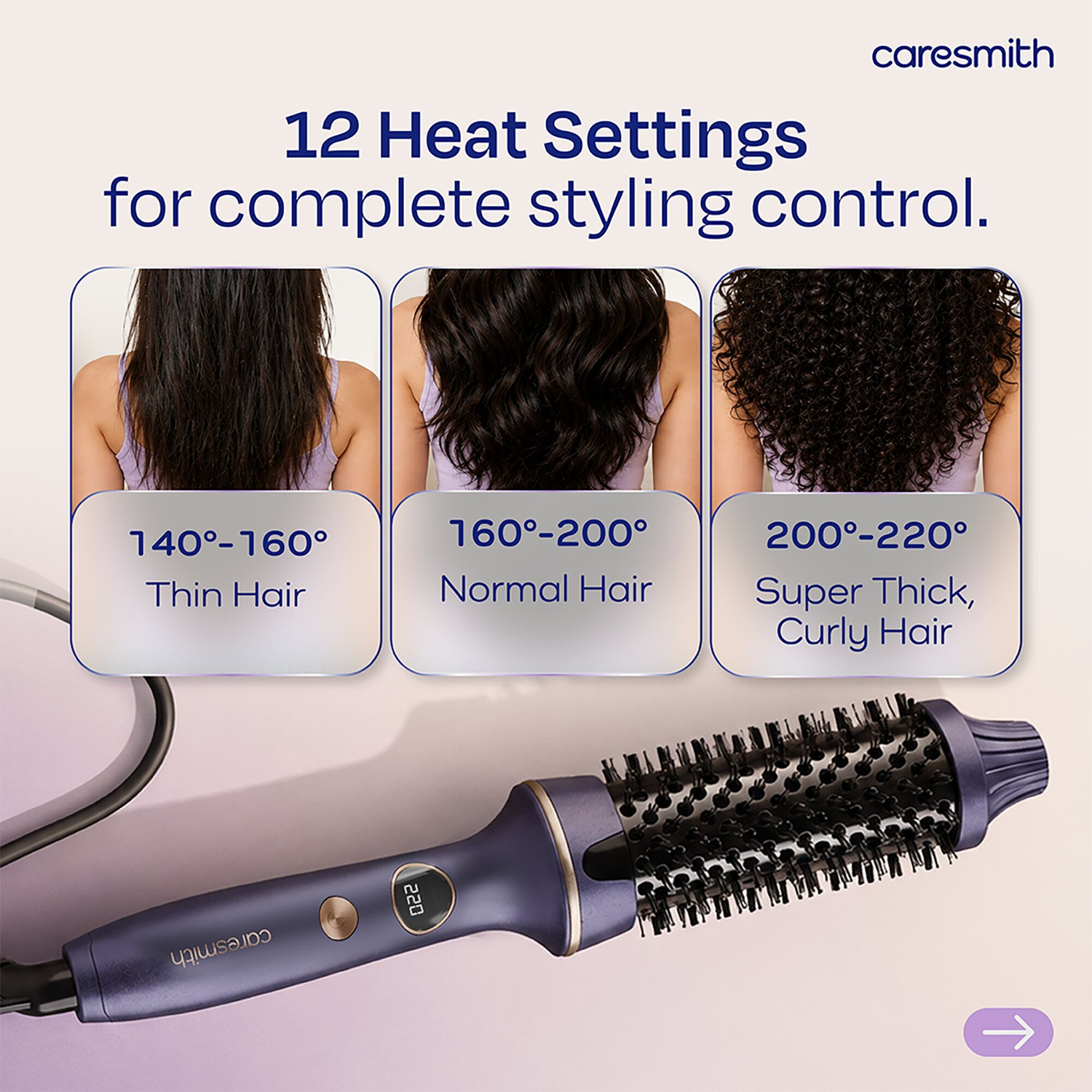 Image of caresmith Bloom Heated Round Brush | 2 in 1 Hair Straightening and Blowout Styling Tool Electric Hair Styler