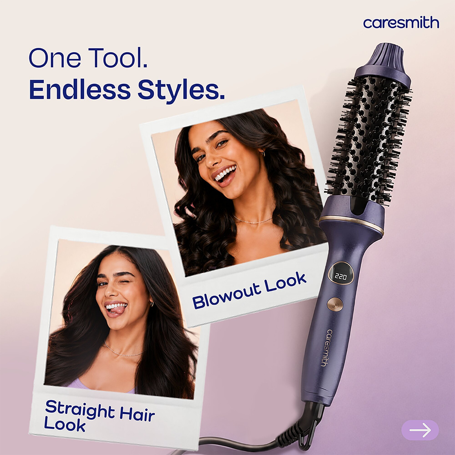 Image of caresmith Bloom Heated Round Brush | 2 in 1 Hair Straightening and Blowout Styling Tool Electric Hair Styler