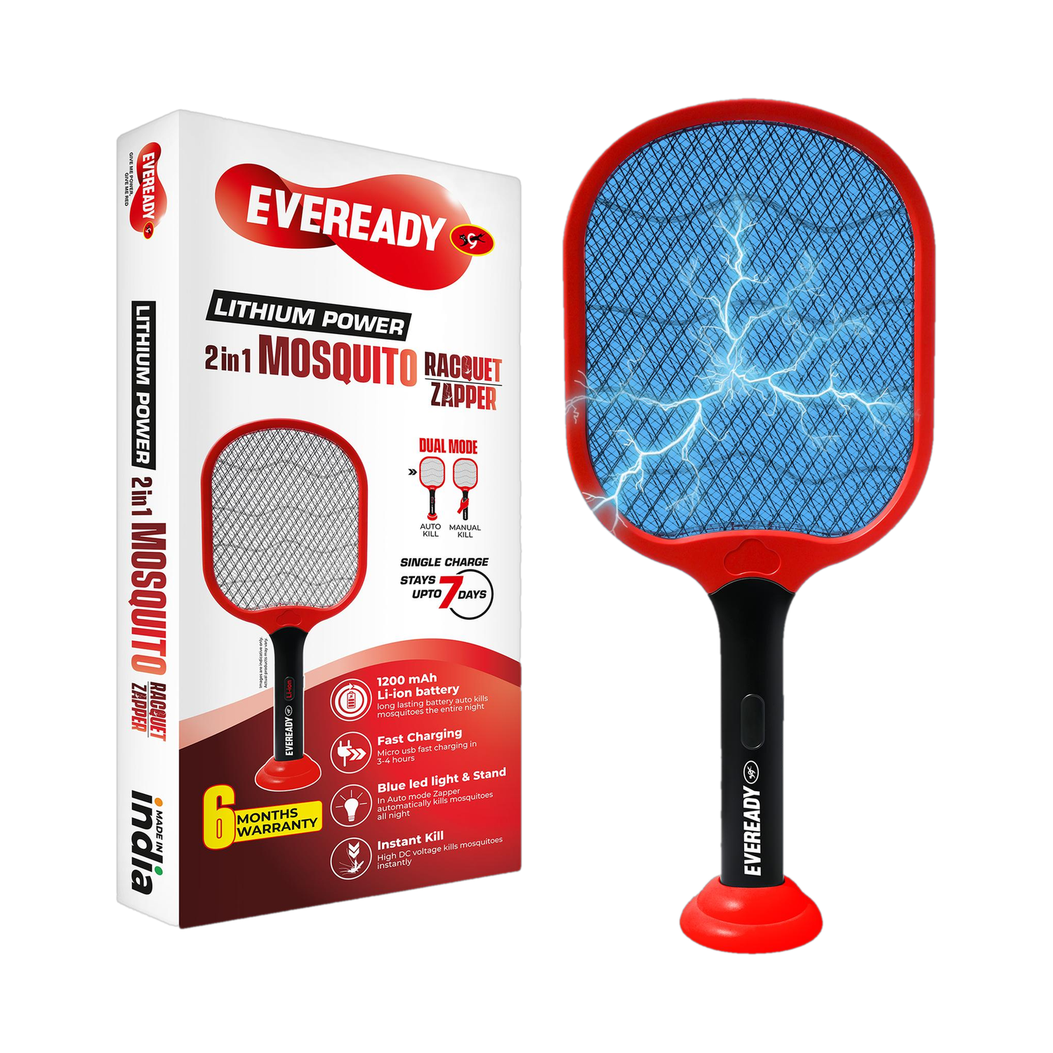 Image of Eveready Lithium Powerzap Pro - 2 in 1 Mosquito Racquet, Zapper Electric Insect Killer Indoor