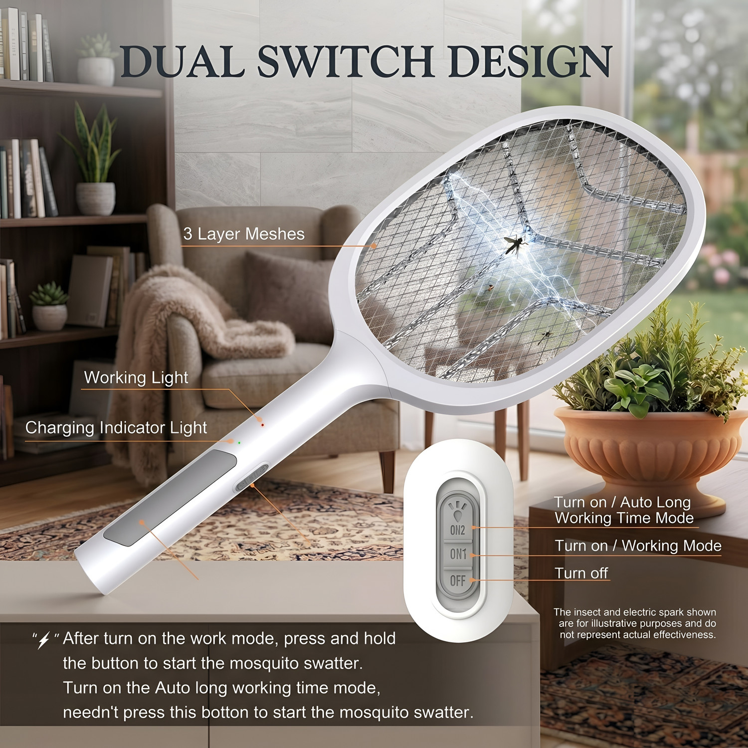 Image of TLK-HWB Rechargeable Electric Mosquito Killer Racket with Bright LED Night Light Electric Insect Killer Indoor, Outdoor