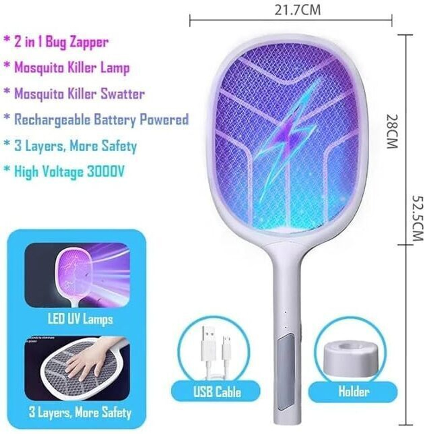 Image of TOPPA Mosquito Racket With Rechargeable Insect Killer, 1200Mah Lithium Ion Battery Electric Insect Killer Indoor, Outdoor